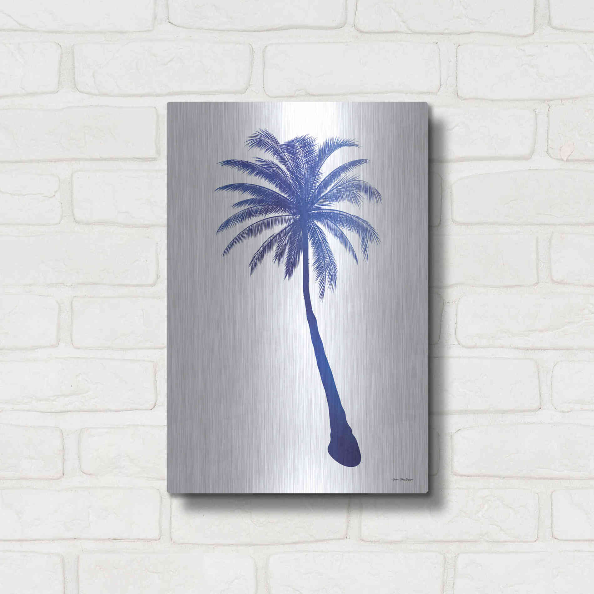 Luxe Metal Art 'Blue Palm Tree I' by Seven Trees Design, Metal Wall Art,12x16