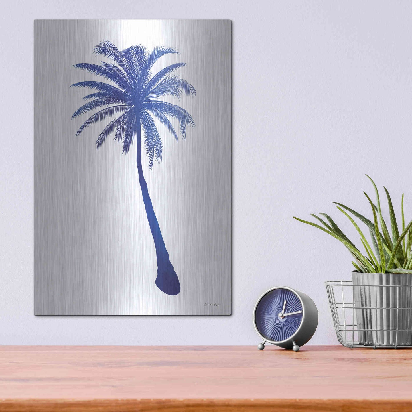 Luxe Metal Art 'Blue Palm Tree I' by Seven Trees Design, Metal Wall Art,12x16