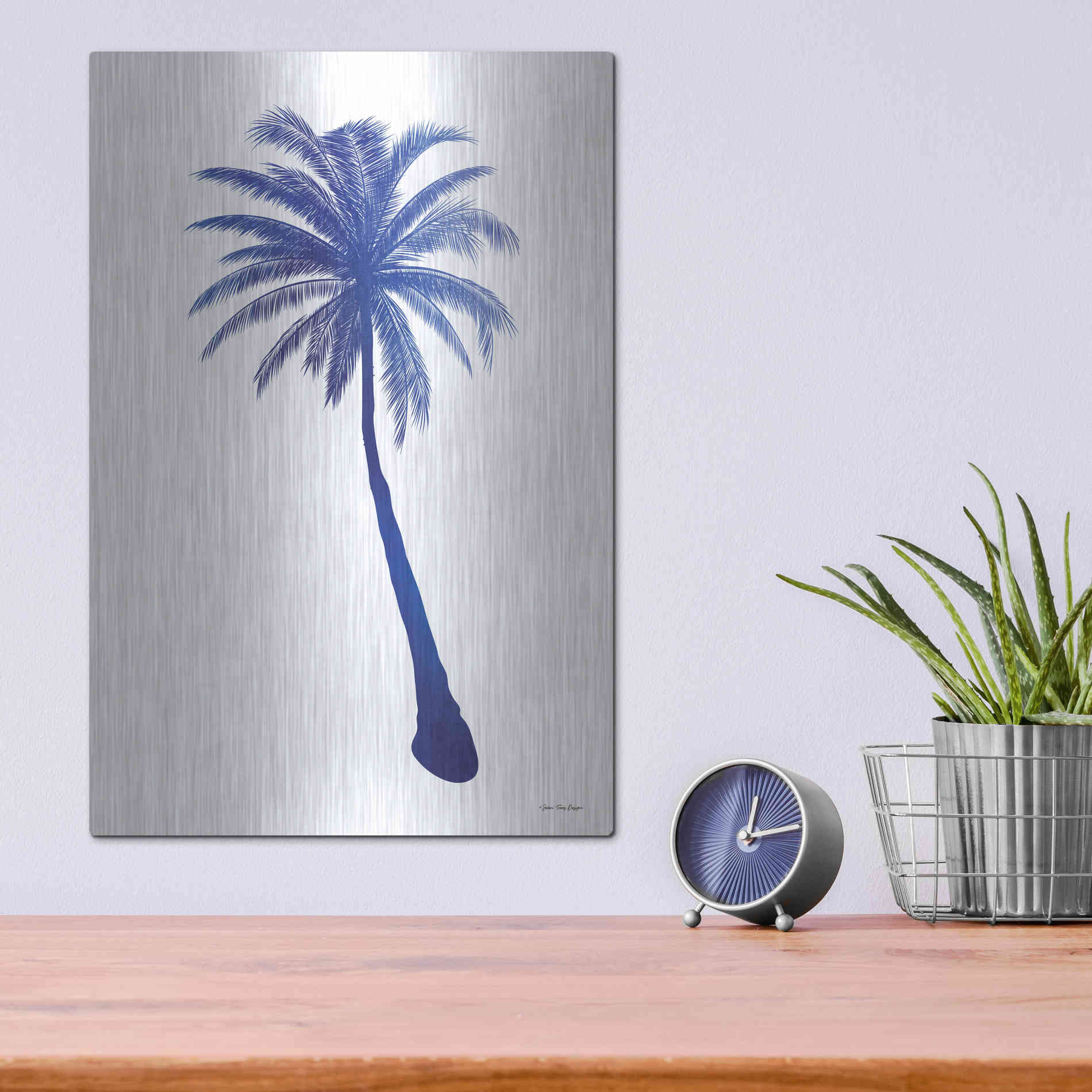 Luxe Metal Art 'Blue Palm Tree I' by Seven Trees Design, Metal Wall Art,12x16