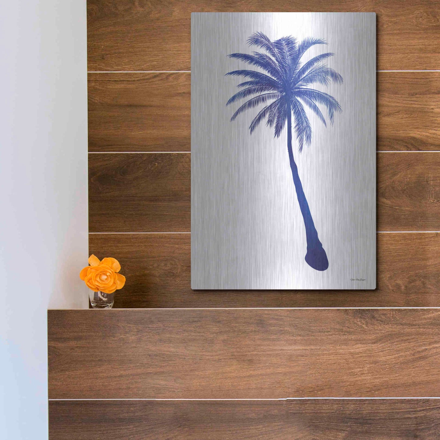 Luxe Metal Art 'Blue Palm Tree I' by Seven Trees Design, Metal Wall Art,12x16