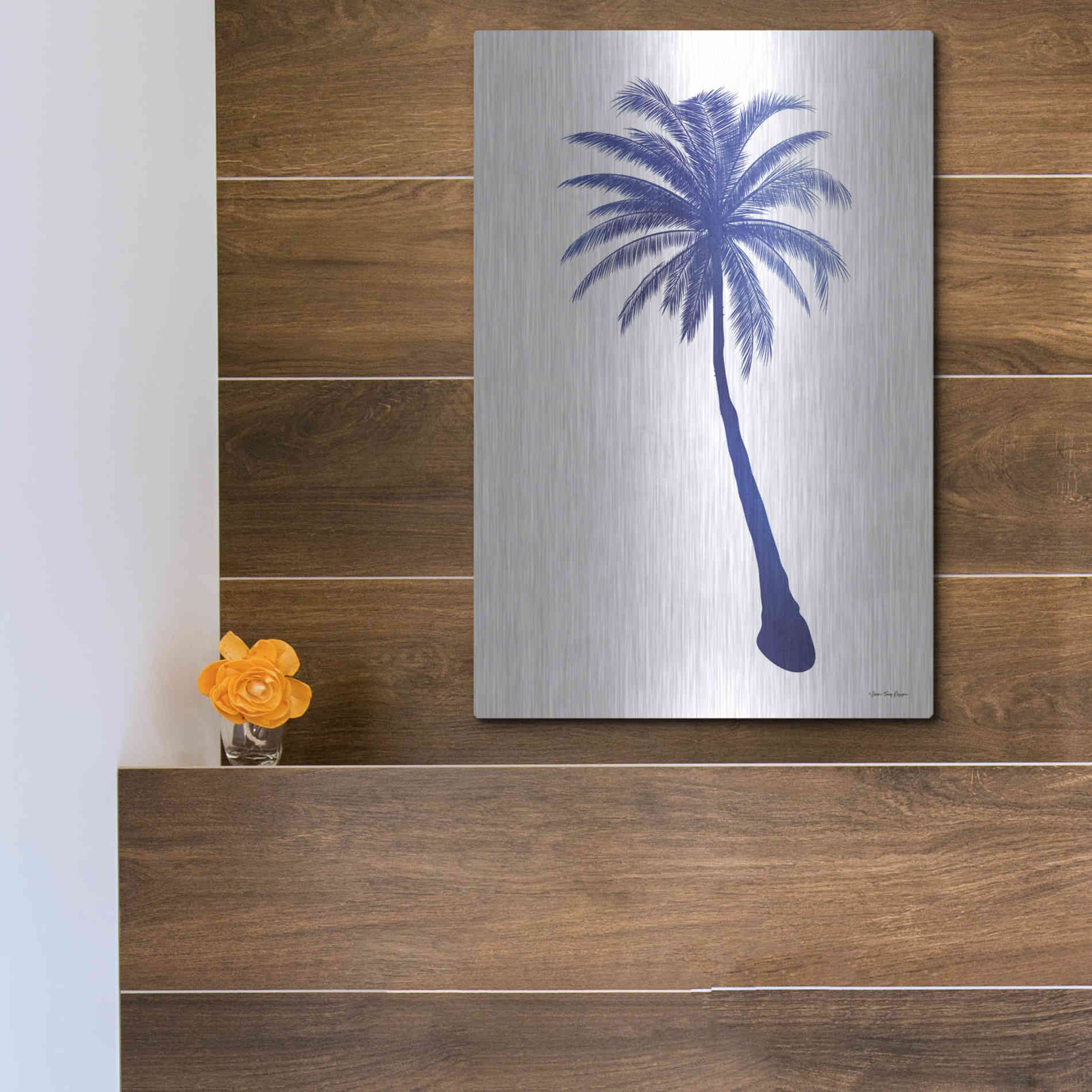 Luxe Metal Art 'Blue Palm Tree I' by Seven Trees Design, Metal Wall Art,12x16
