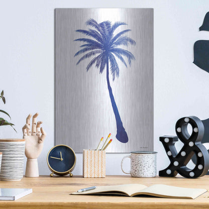 Luxe Metal Art 'Blue Palm Tree I' by Seven Trees Design, Metal Wall Art,12x16