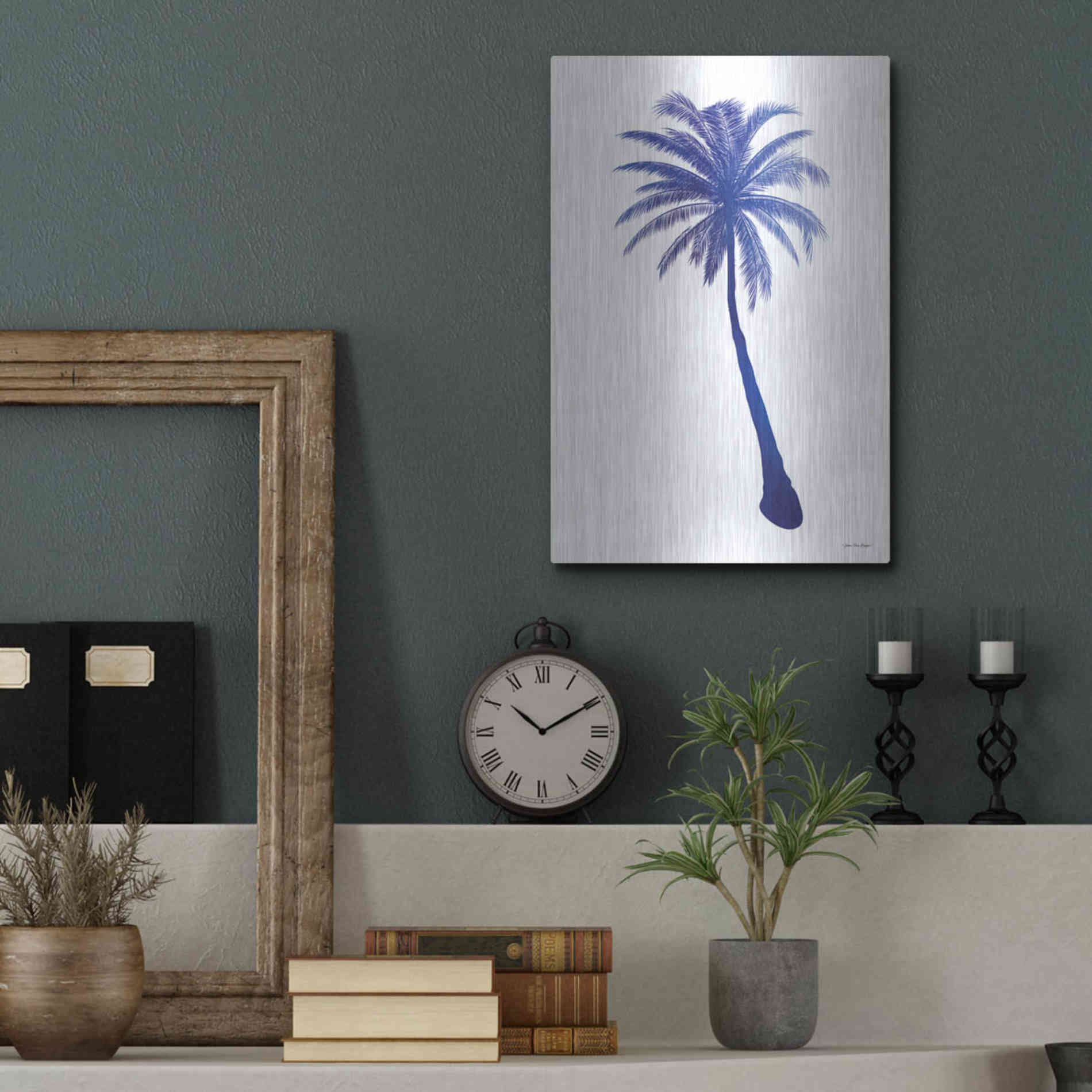 Luxe Metal Art 'Blue Palm Tree I' by Seven Trees Design, Metal Wall Art,12x16