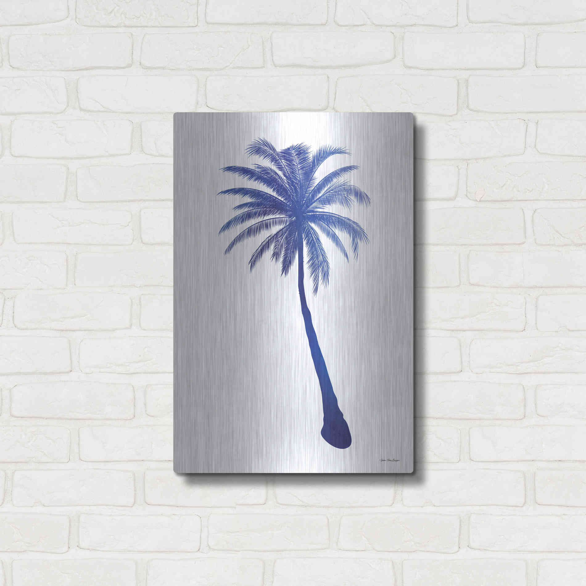 Luxe Metal Art 'Blue Palm Tree I' by Seven Trees Design, Metal Wall Art,16x24