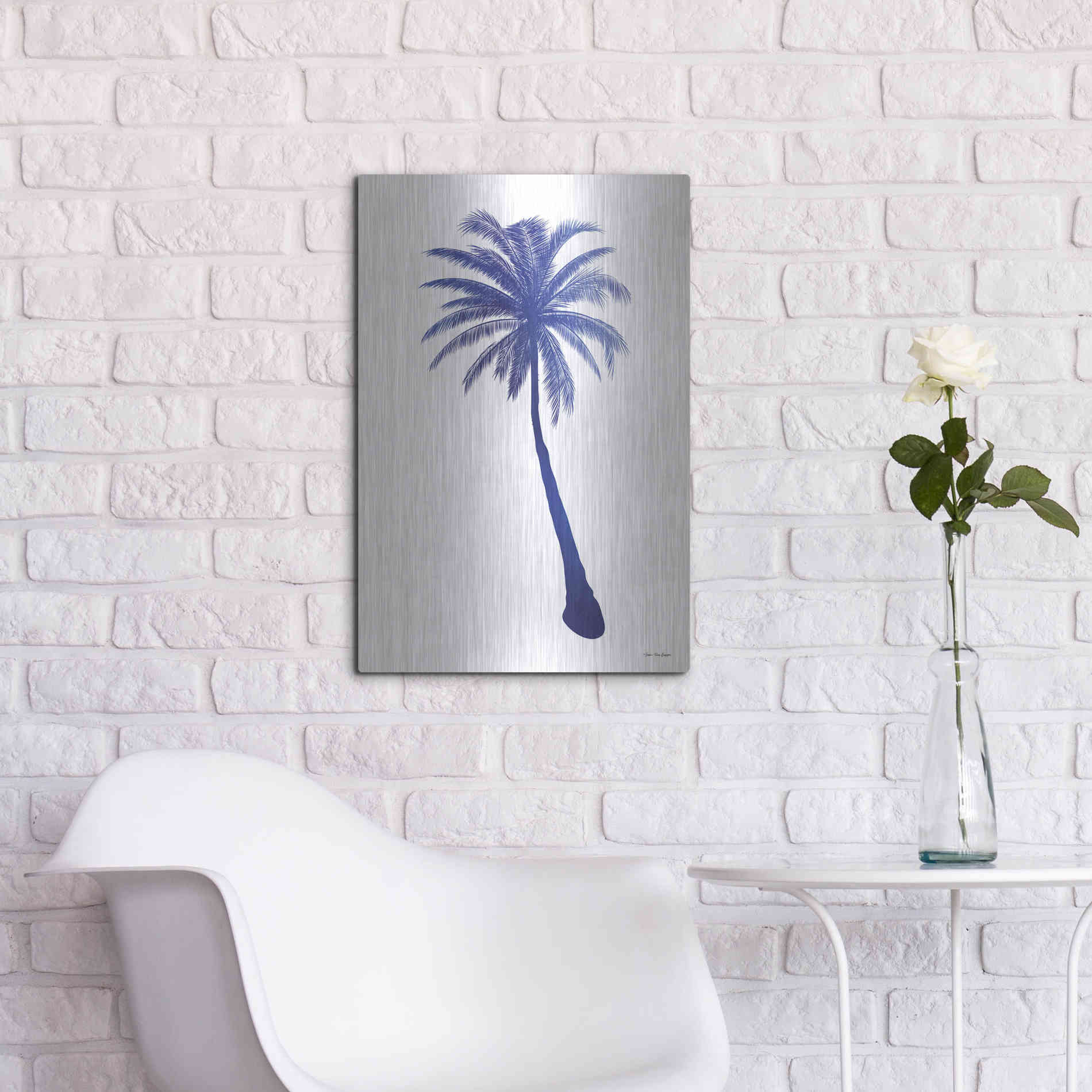 Luxe Metal Art 'Blue Palm Tree I' by Seven Trees Design, Metal Wall Art,16x24