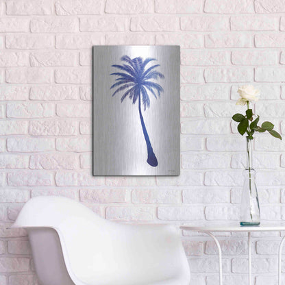 Luxe Metal Art 'Blue Palm Tree I' by Seven Trees Design, Metal Wall Art,16x24