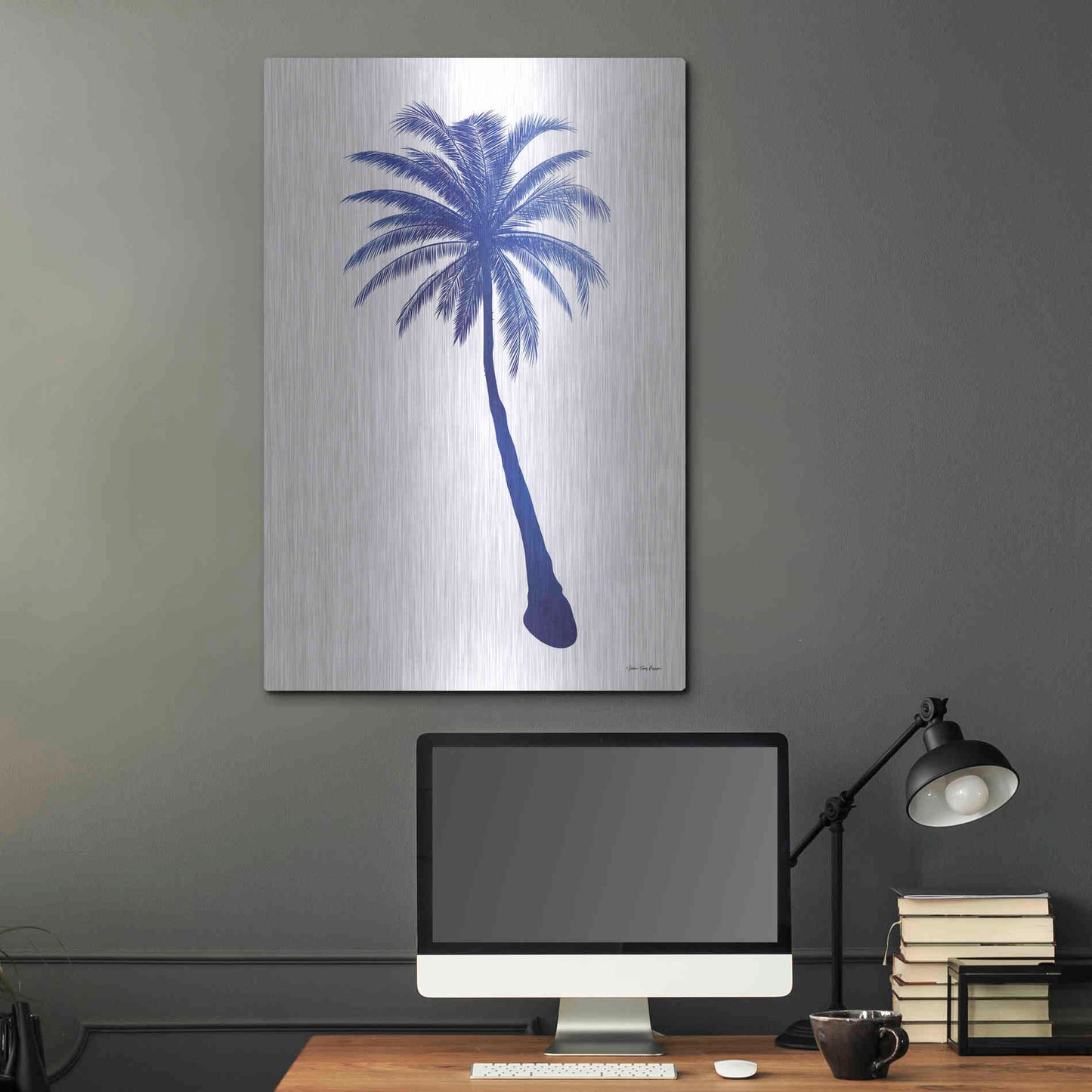 Luxe Metal Art 'Blue Palm Tree I' by Seven Trees Design, Metal Wall Art,24x36