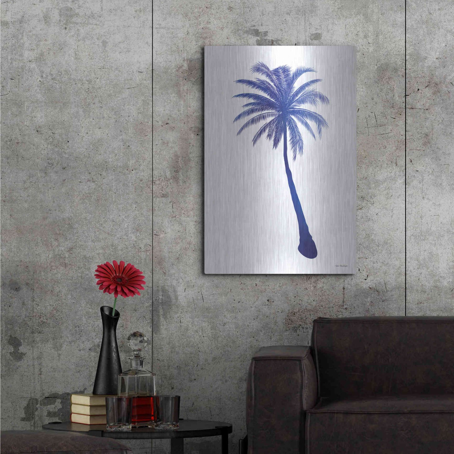 Luxe Metal Art 'Blue Palm Tree I' by Seven Trees Design, Metal Wall Art,24x36