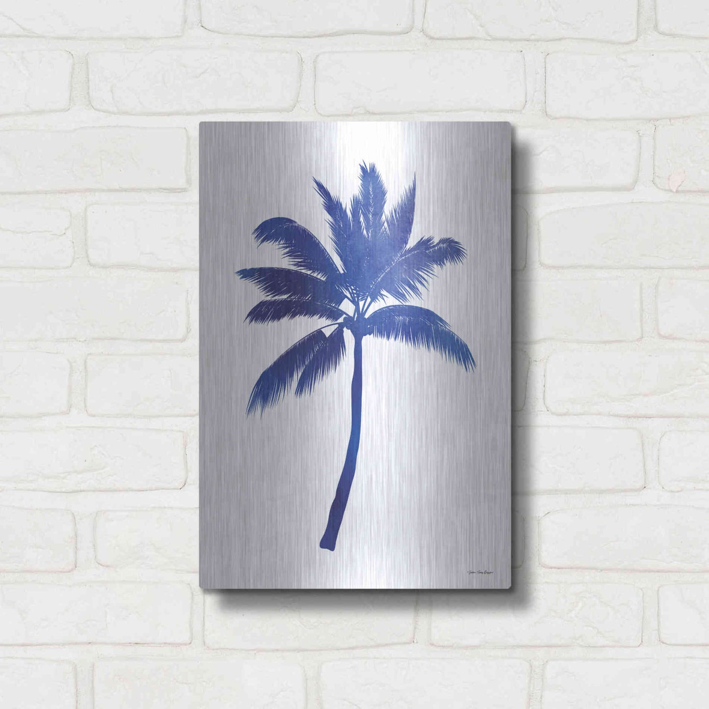 Luxe Metal Art 'Blue Palm Tree III' by Seven Trees Design, Metal Wall Art,12x16