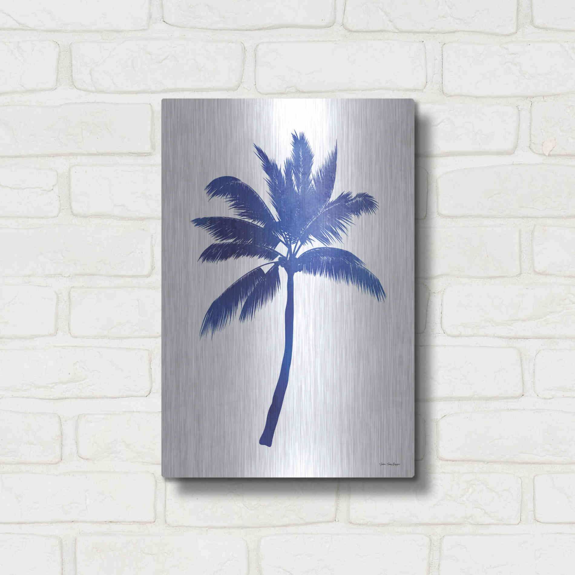 Luxe Metal Art 'Blue Palm Tree III' by Seven Trees Design, Metal Wall Art,12x16