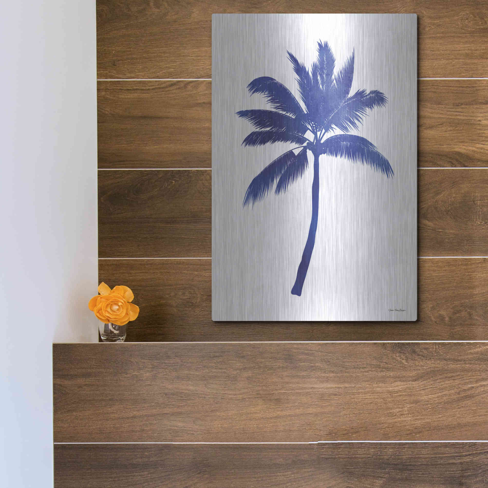 Luxe Metal Art 'Blue Palm Tree III' by Seven Trees Design, Metal Wall Art,12x16