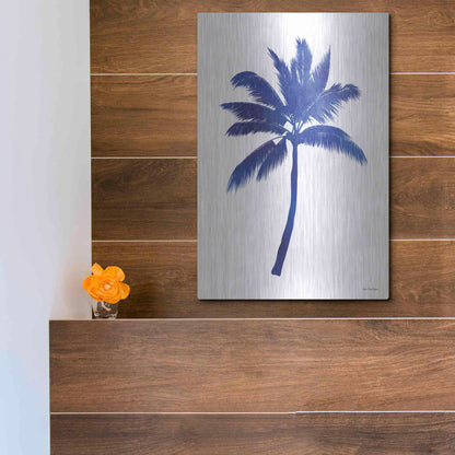Luxe Metal Art 'Blue Palm Tree III' by Seven Trees Design, Metal Wall Art,12x16