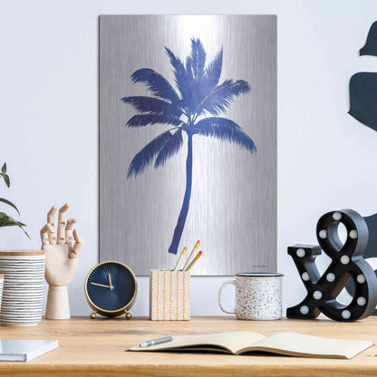 Luxe Metal Art 'Blue Palm Tree III' by Seven Trees Design, Metal Wall Art,12x16