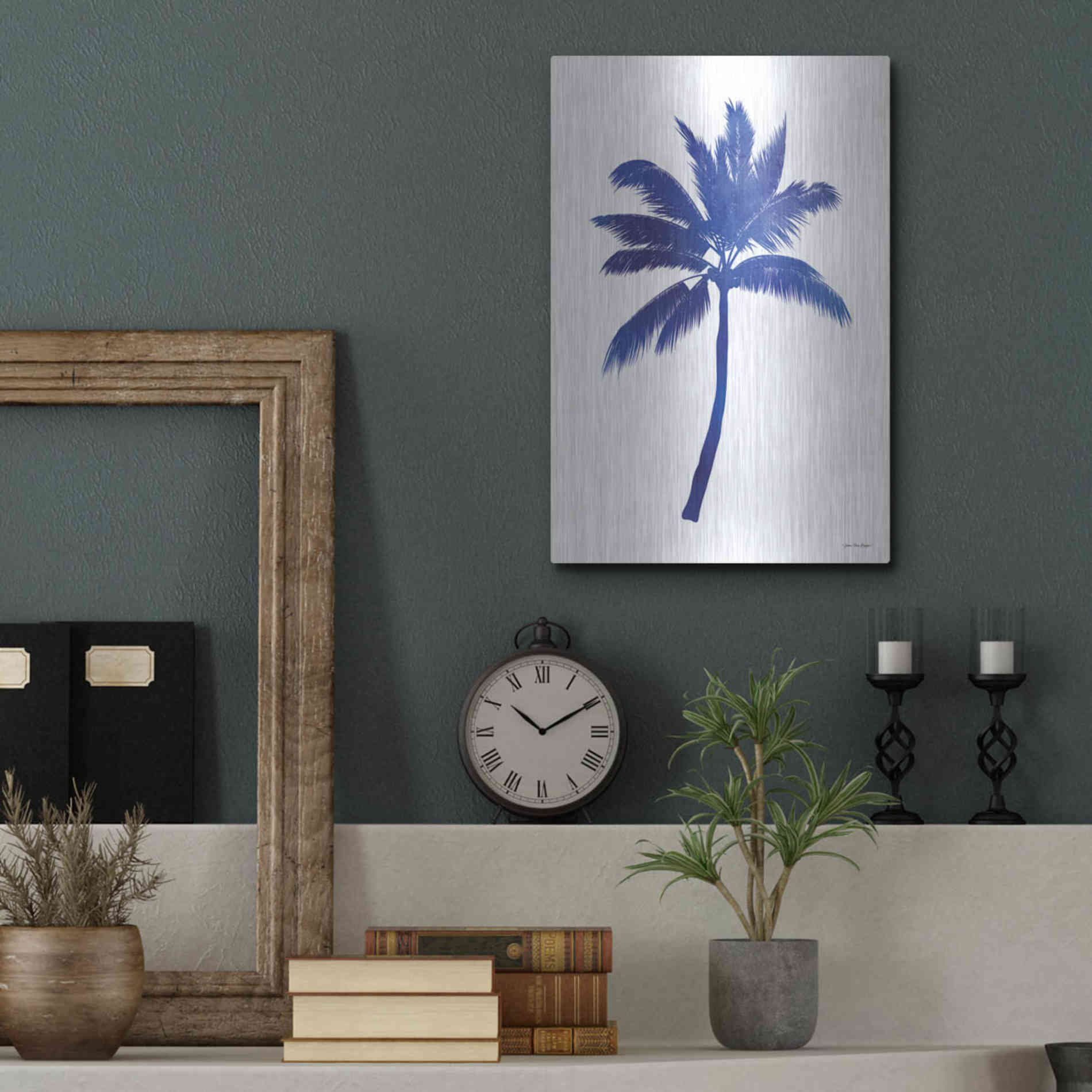 Luxe Metal Art 'Blue Palm Tree III' by Seven Trees Design, Metal Wall Art,12x16