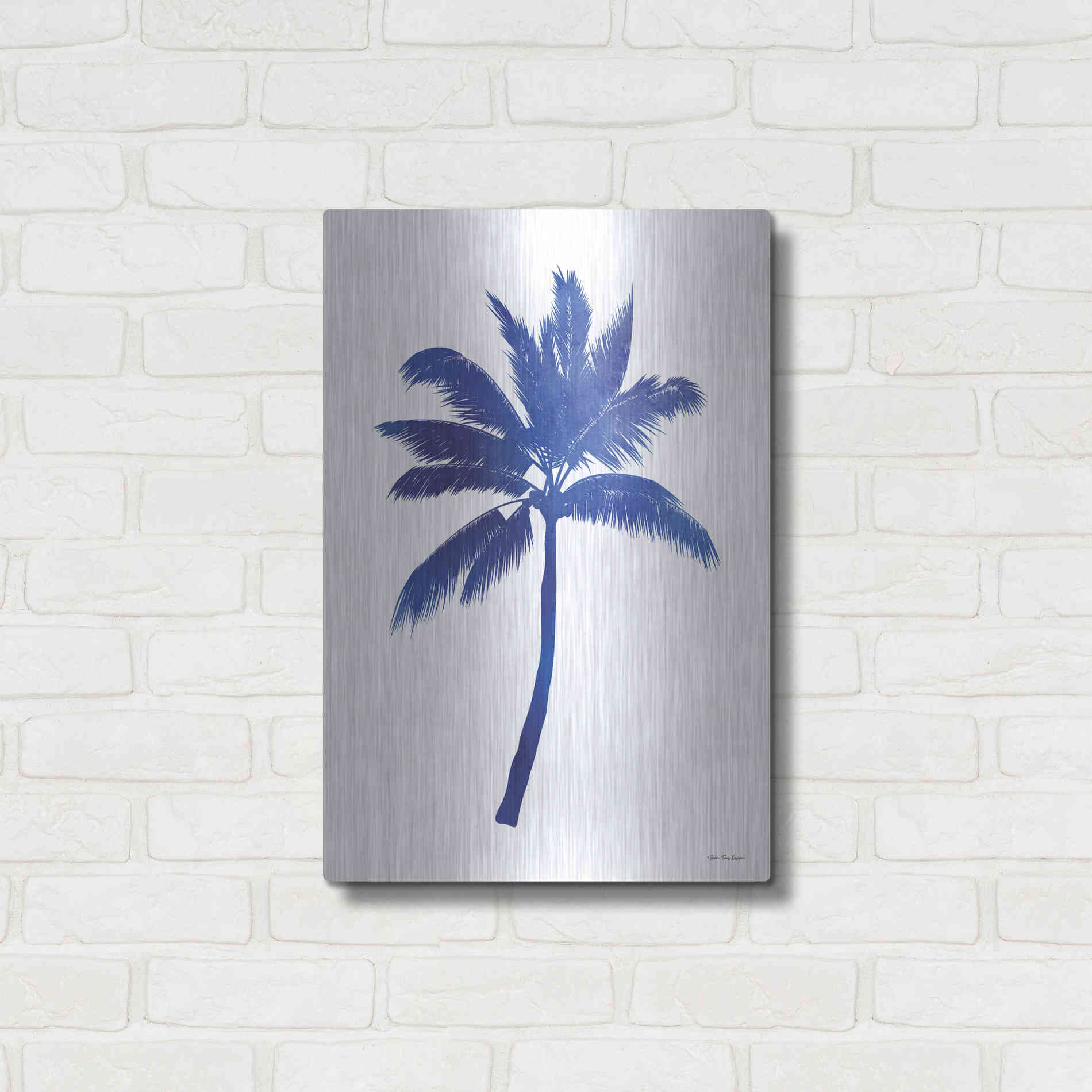 Luxe Metal Art 'Blue Palm Tree III' by Seven Trees Design, Metal Wall Art,16x24