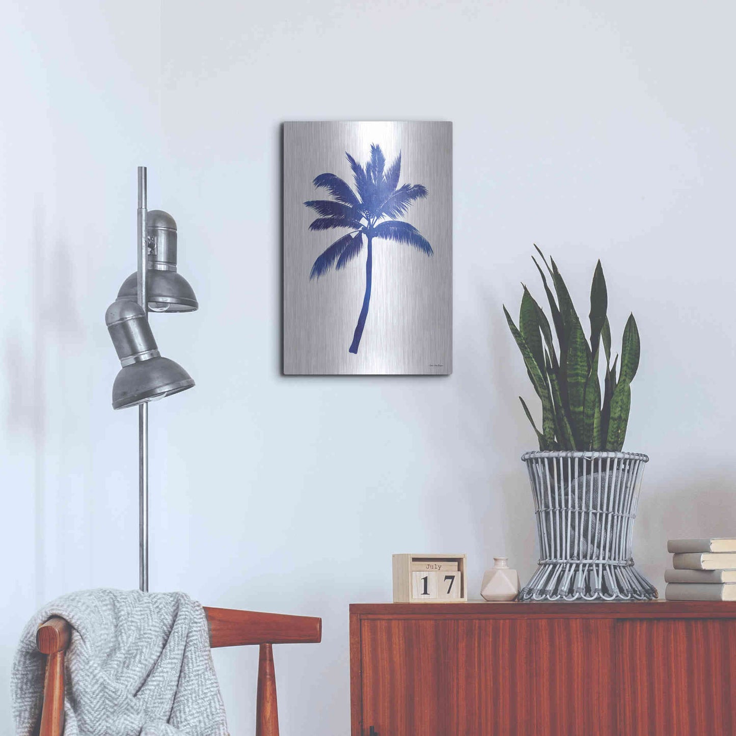 Luxe Metal Art 'Blue Palm Tree III' by Seven Trees Design, Metal Wall Art,16x24