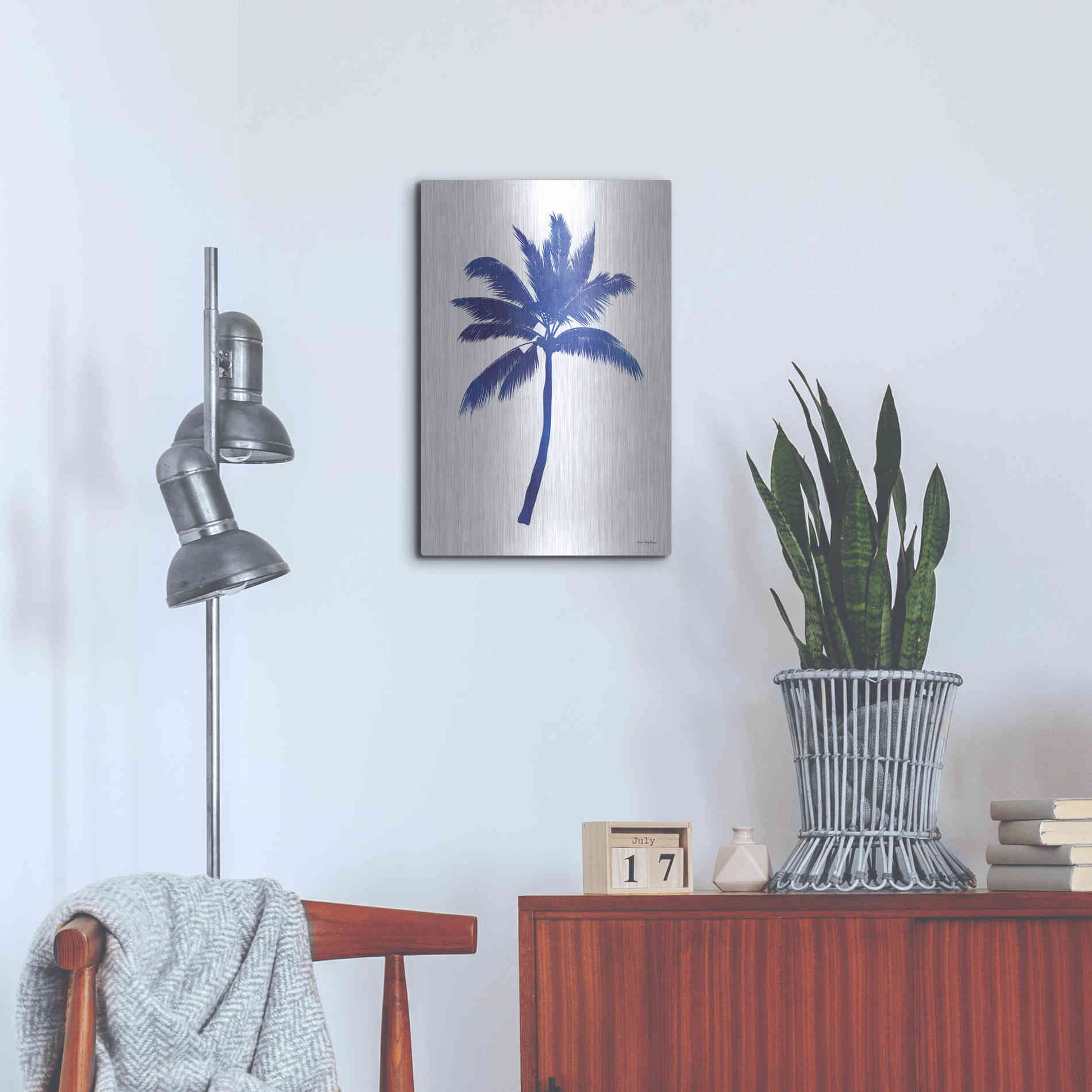 Luxe Metal Art 'Blue Palm Tree III' by Seven Trees Design, Metal Wall Art,16x24