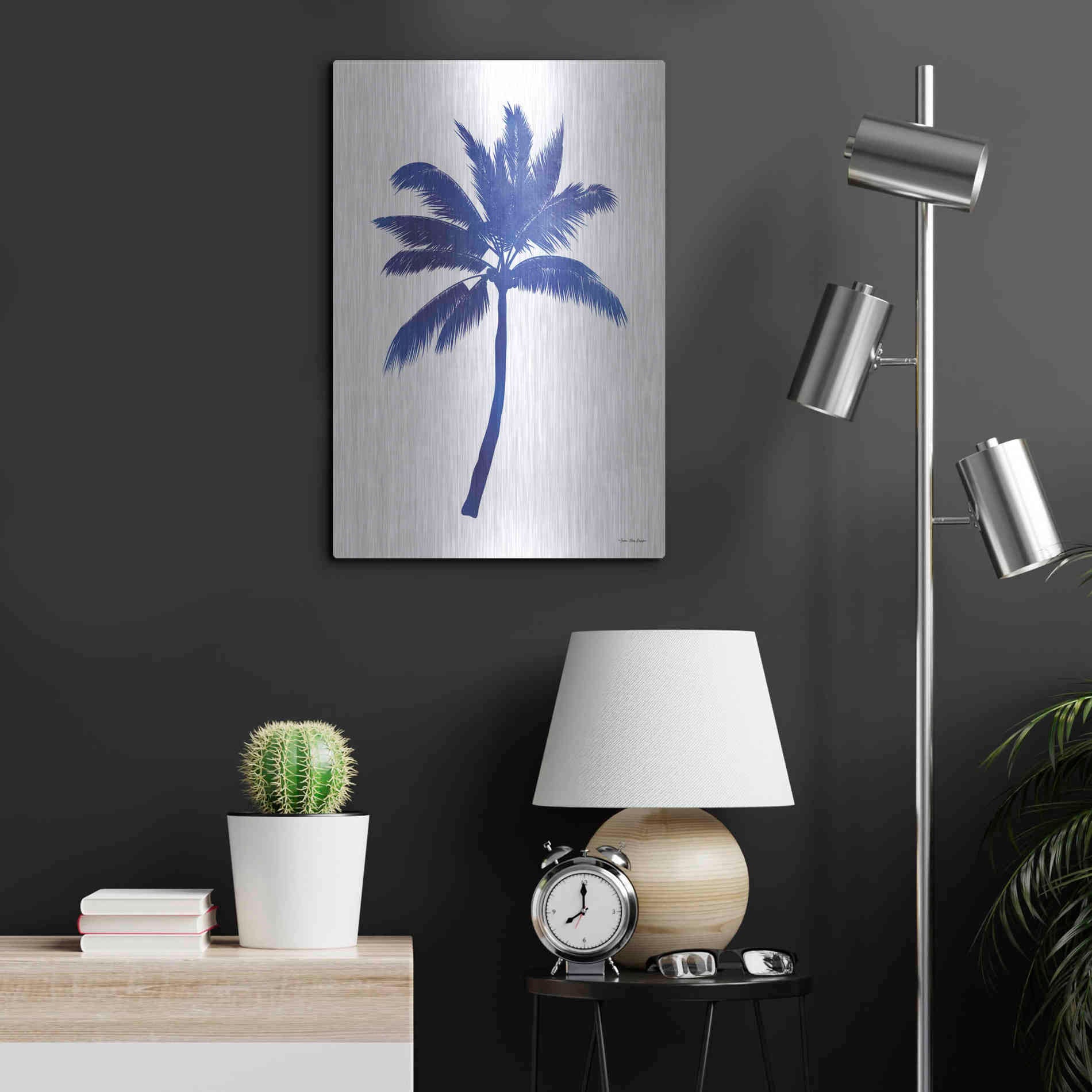 Luxe Metal Art 'Blue Palm Tree III' by Seven Trees Design, Metal Wall Art,16x24