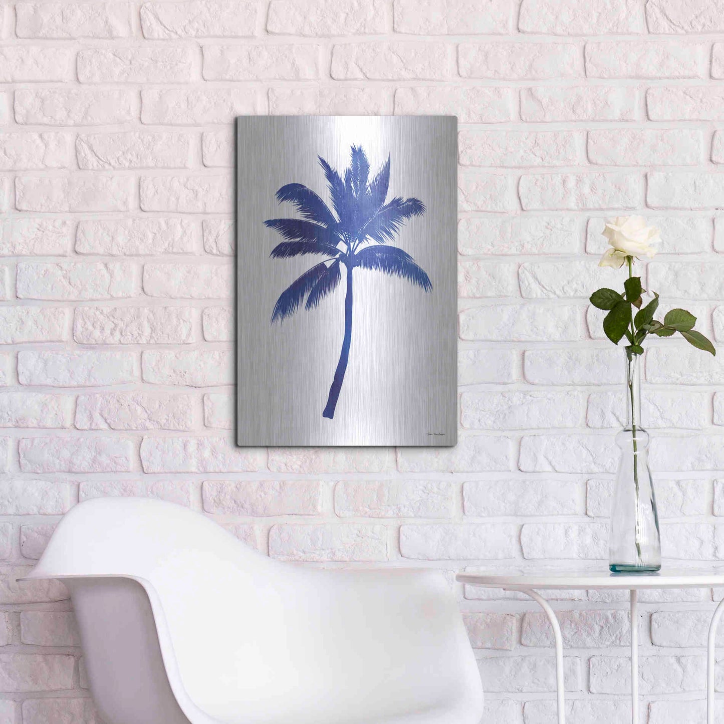 Luxe Metal Art 'Blue Palm Tree III' by Seven Trees Design, Metal Wall Art,16x24