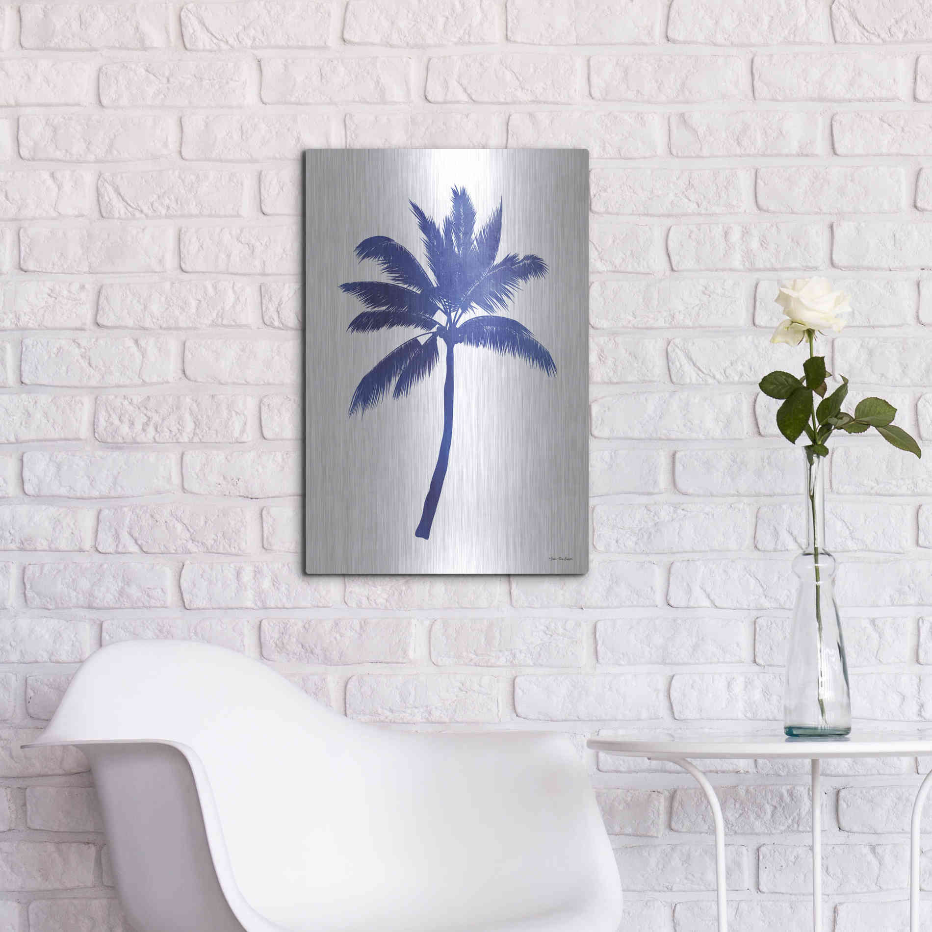 Luxe Metal Art 'Blue Palm Tree III' by Seven Trees Design, Metal Wall Art,16x24