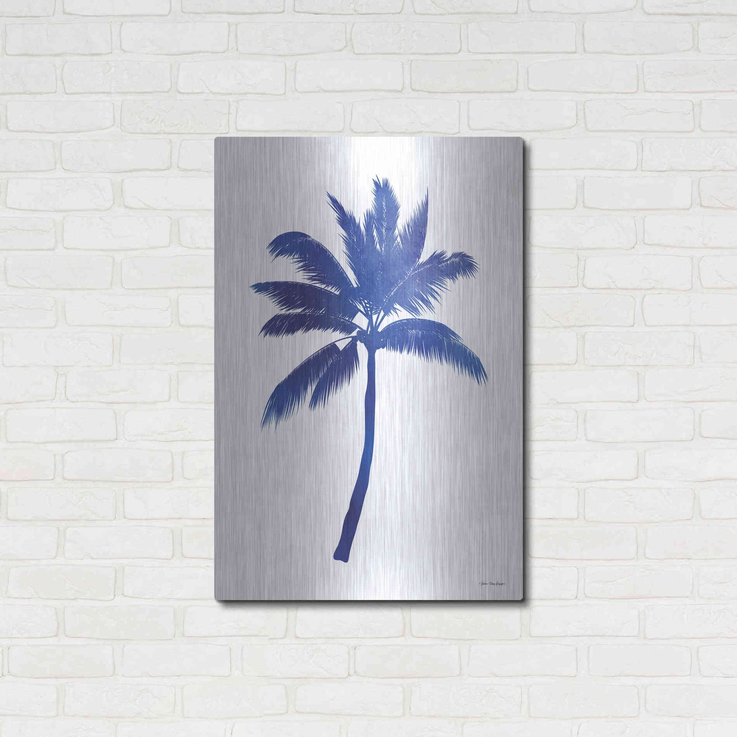 Luxe Metal Art 'Blue Palm Tree III' by Seven Trees Design, Metal Wall Art,24x36