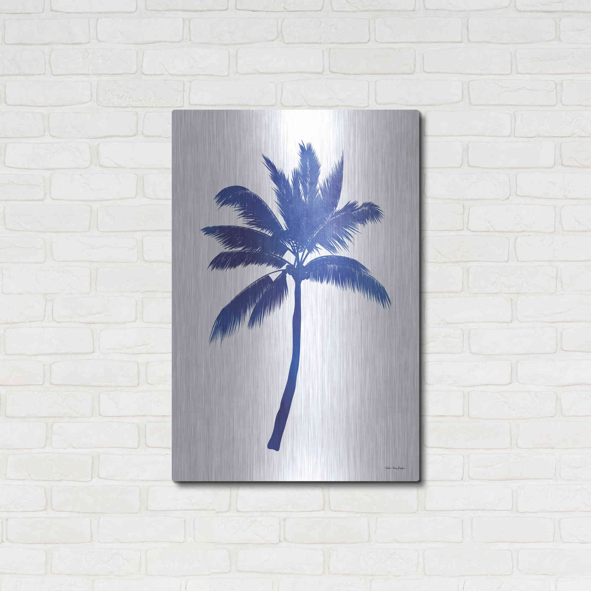 Luxe Metal Art 'Blue Palm Tree III' by Seven Trees Design, Metal Wall Art,24x36