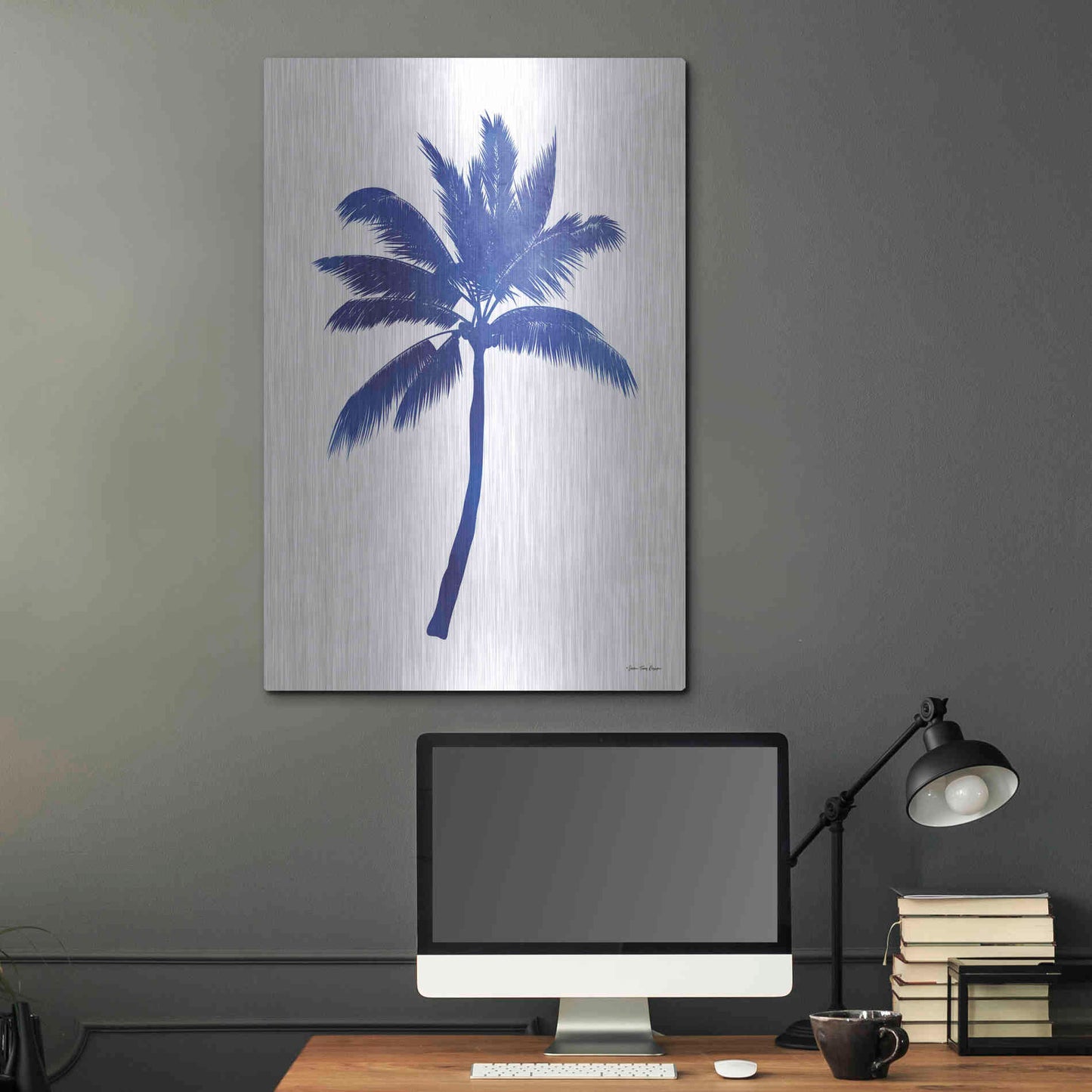 Luxe Metal Art 'Blue Palm Tree III' by Seven Trees Design, Metal Wall Art,24x36