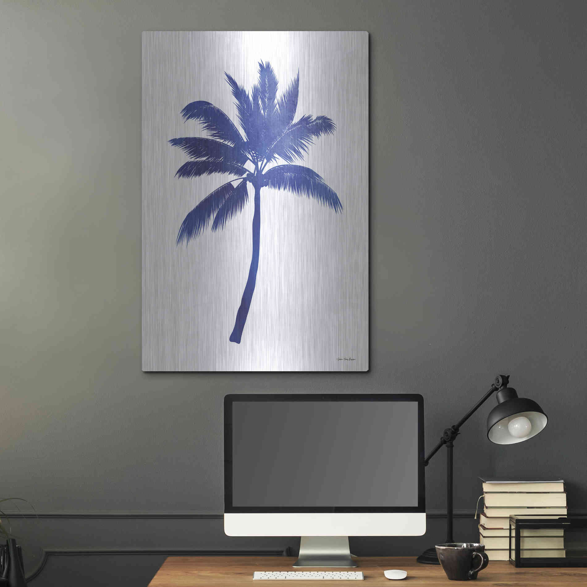 Luxe Metal Art 'Blue Palm Tree III' by Seven Trees Design, Metal Wall Art,24x36