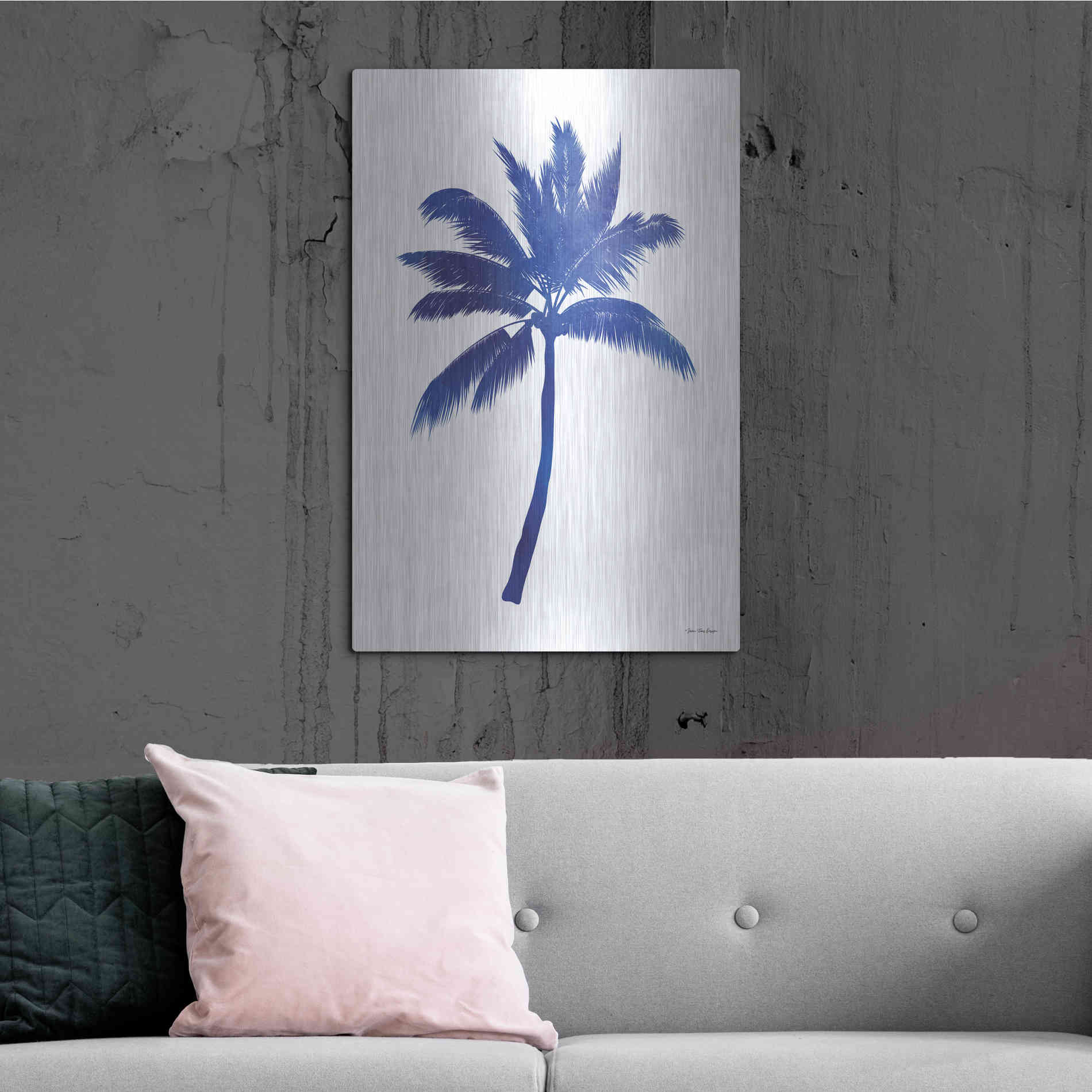 Luxe Metal Art 'Blue Palm Tree III' by Seven Trees Design, Metal Wall Art,24x36
