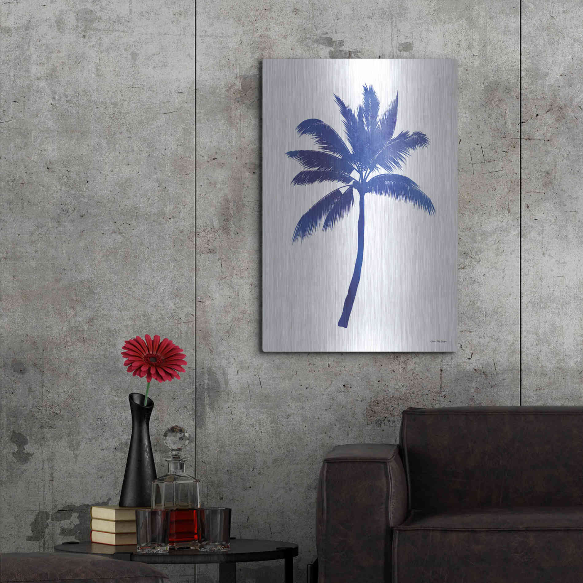 Luxe Metal Art 'Blue Palm Tree III' by Seven Trees Design, Metal Wall Art,24x36