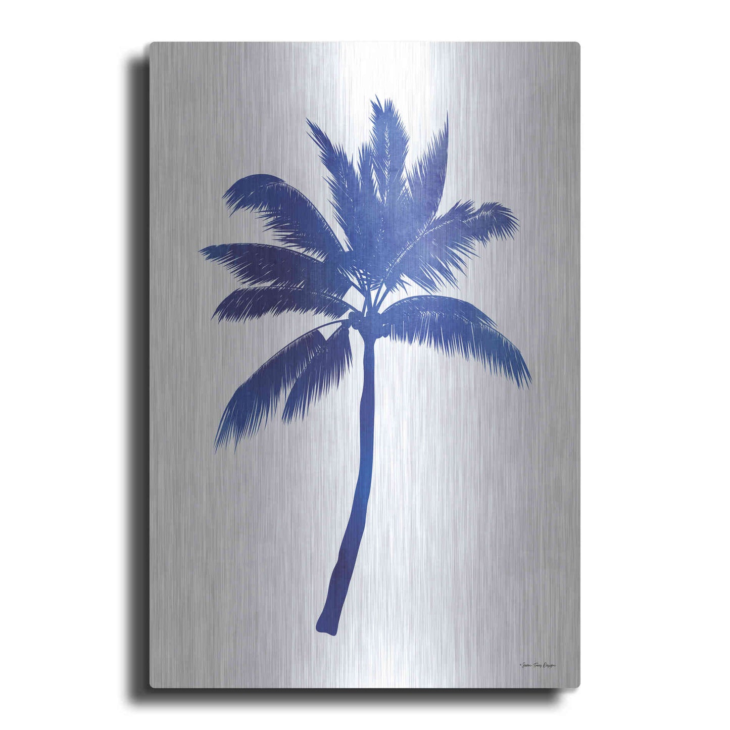 Luxe Metal Art 'Blue Palm Tree III' by Seven Trees Design, Metal Wall Art