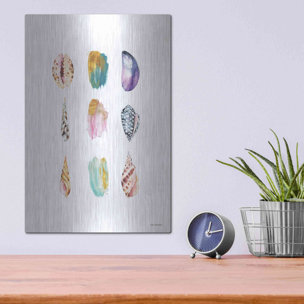 Luxe Metal Art 'Sea and Brush Strokes I' by Seven Trees Design, Metal Wall Art,12x16