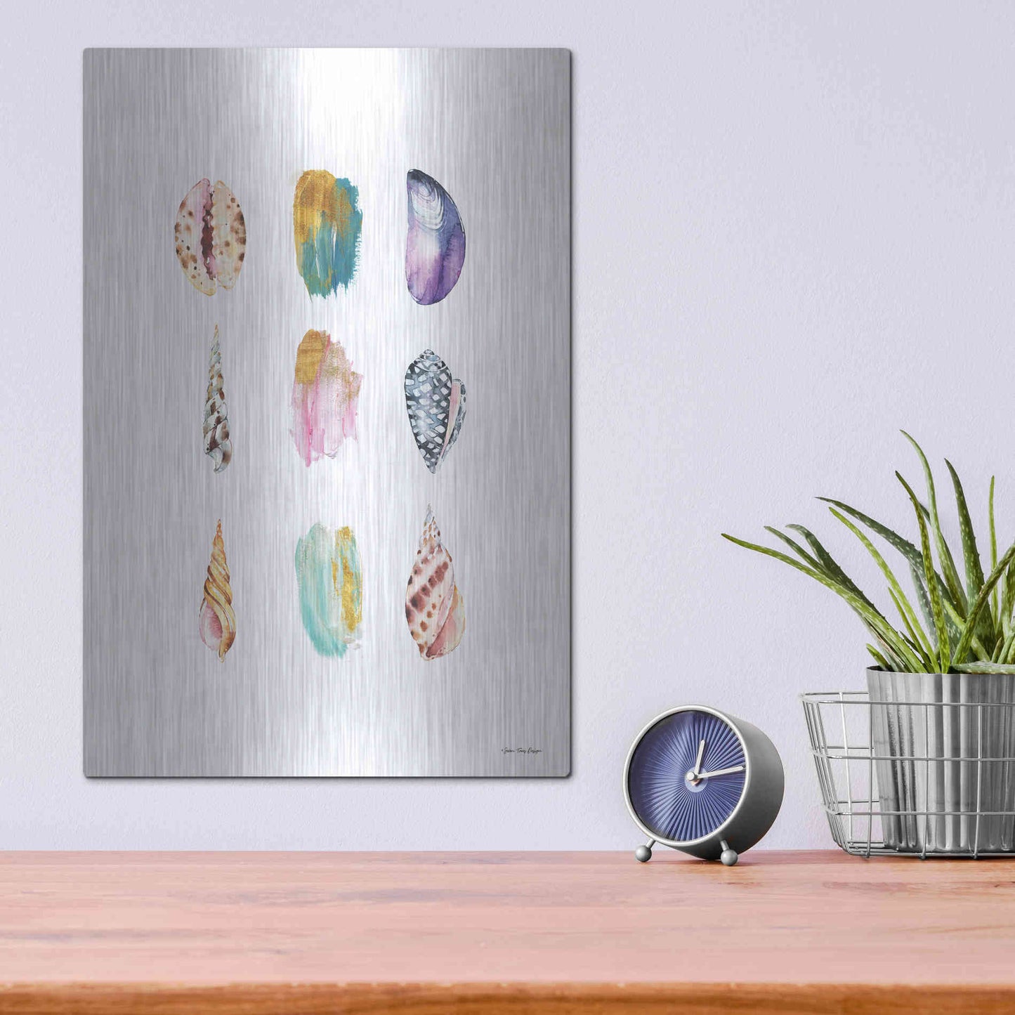Luxe Metal Art 'Sea and Brush Strokes I' by Seven Trees Design, Metal Wall Art,12x16
