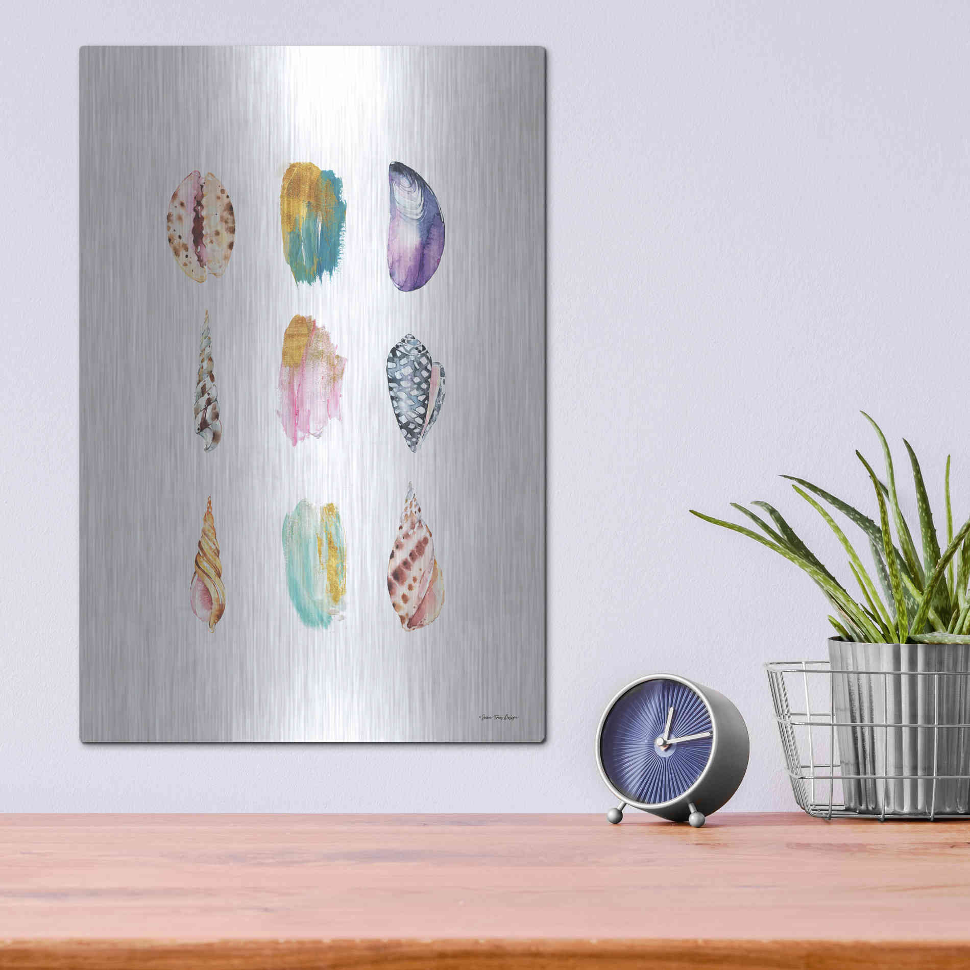 Luxe Metal Art 'Sea and Brush Strokes I' by Seven Trees Design, Metal Wall Art,12x16