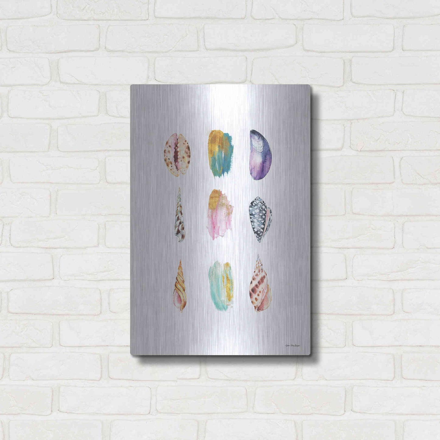 Luxe Metal Art 'Sea and Brush Strokes I' by Seven Trees Design, Metal Wall Art,16x24