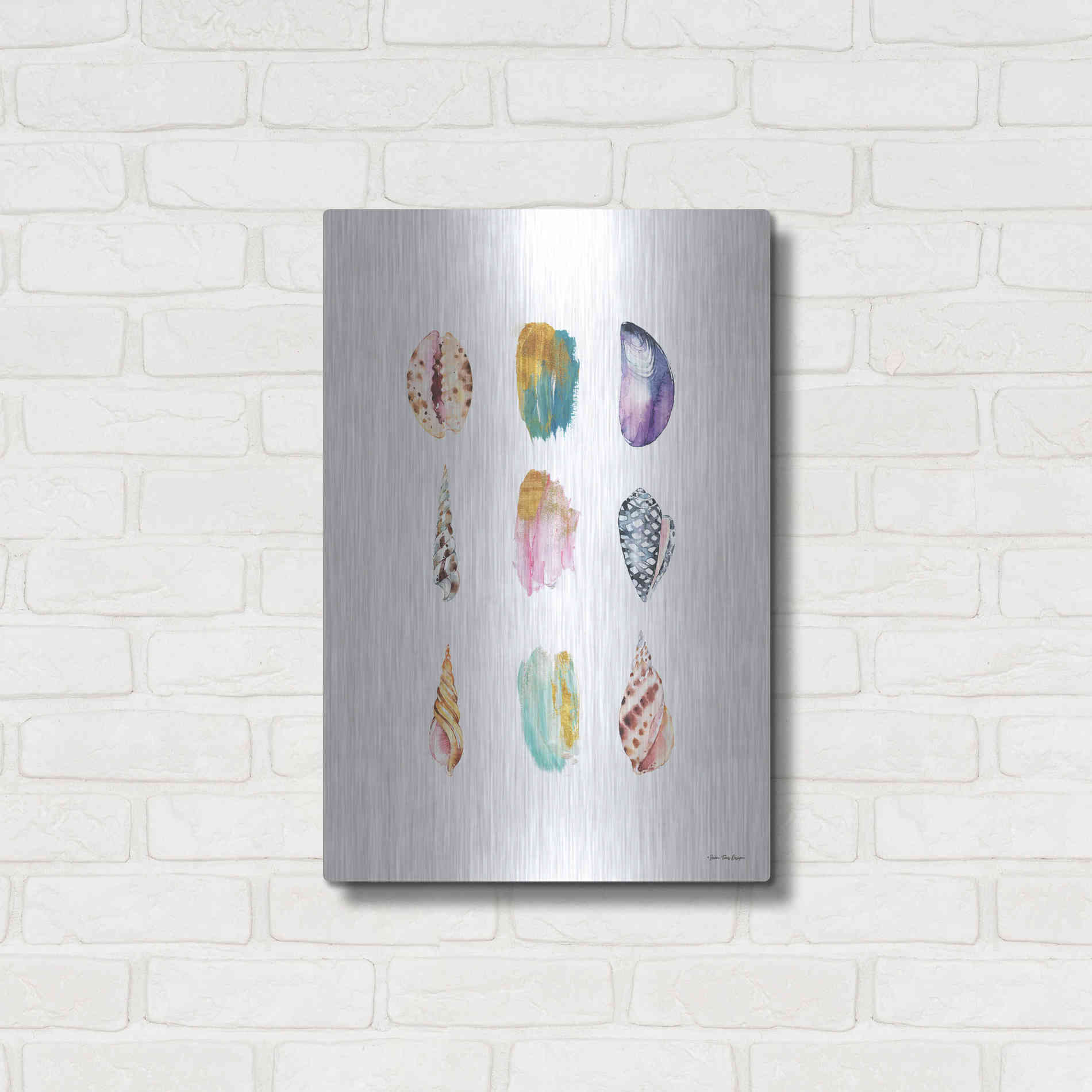 Luxe Metal Art 'Sea and Brush Strokes I' by Seven Trees Design, Metal Wall Art,16x24