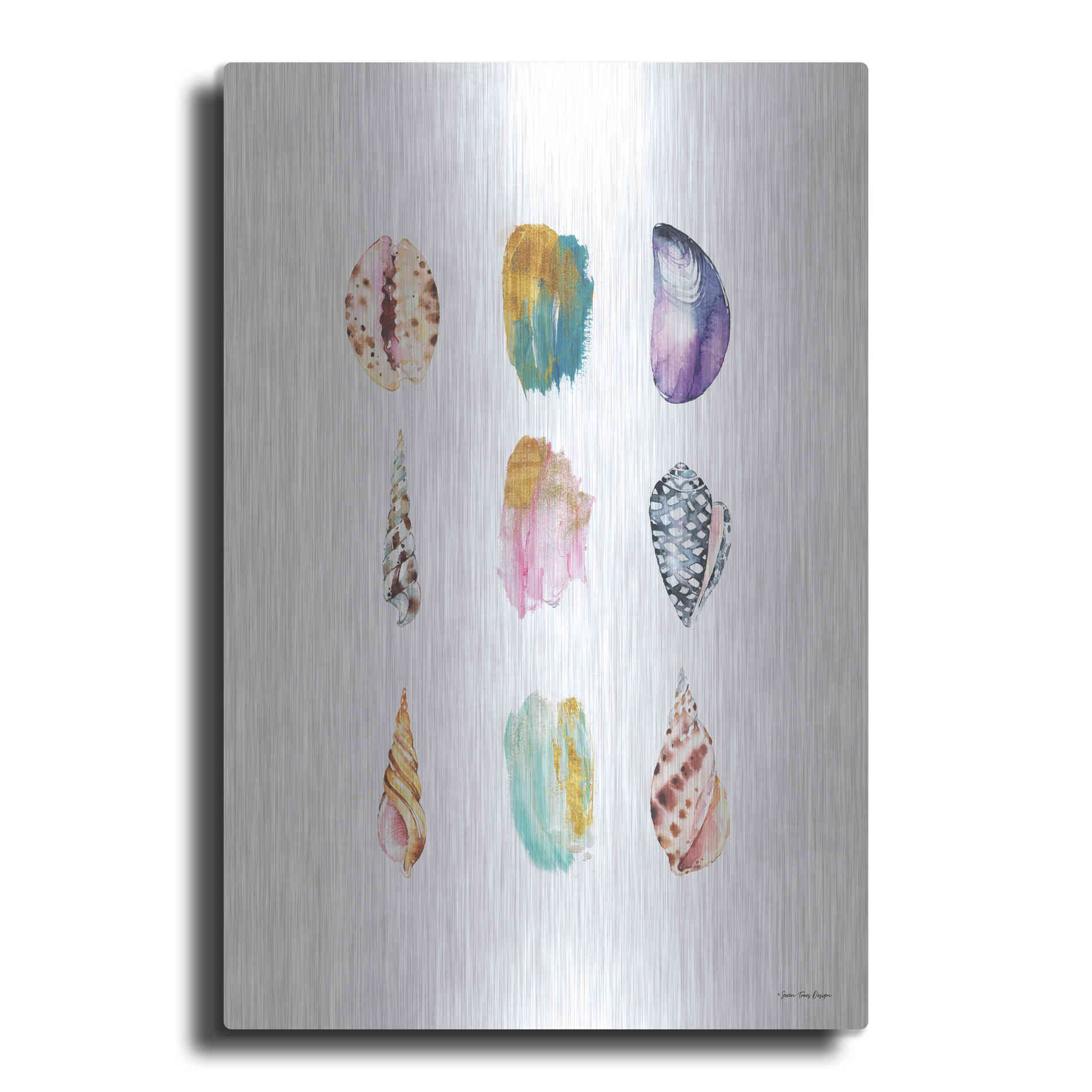 Luxe Metal Art 'Sea and Brush Strokes I' by Seven Trees Design, Metal Wall Art