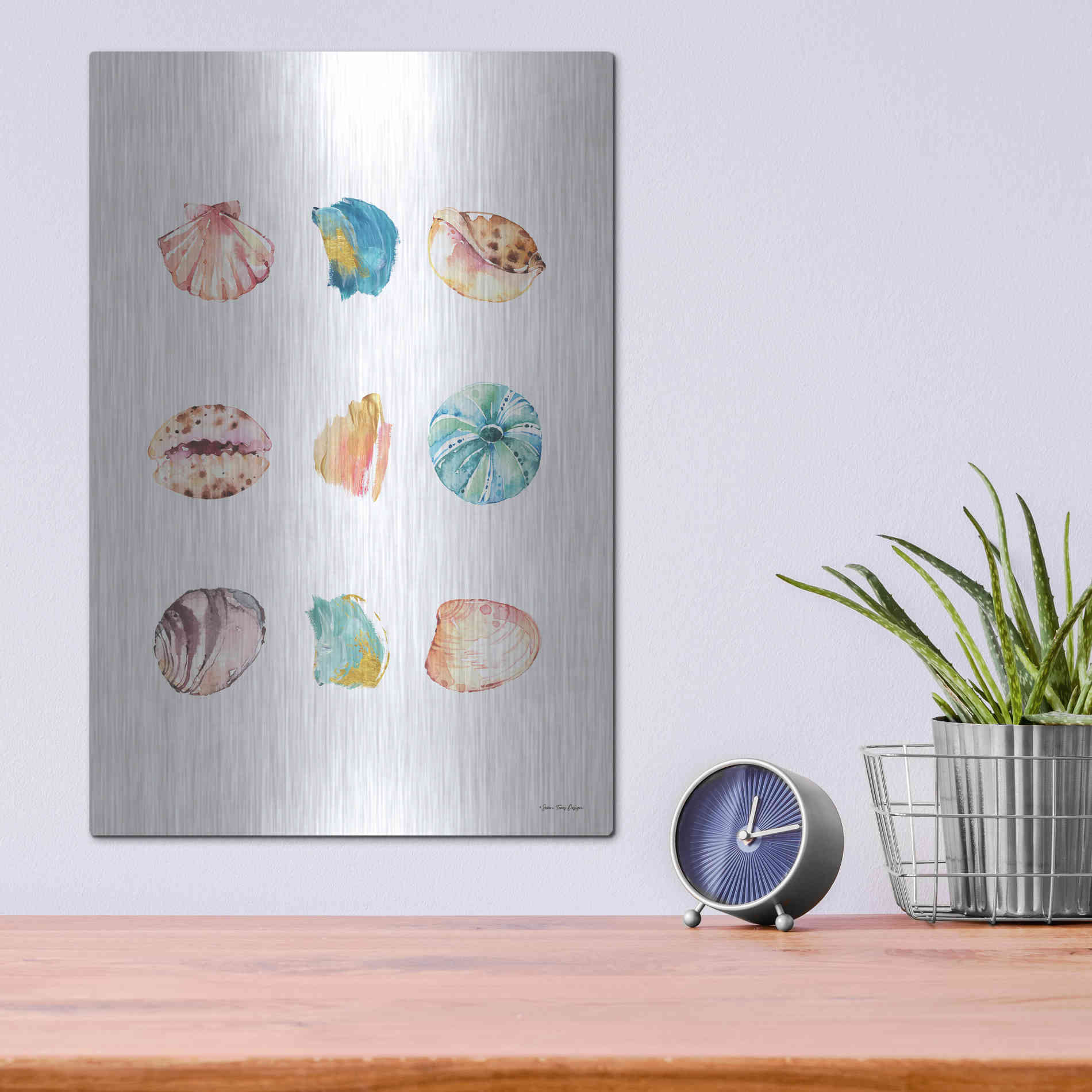 Luxe Metal Art 'Sea and Brush Strokes II' by Seven Trees Design, Metal Wall Art,12x16