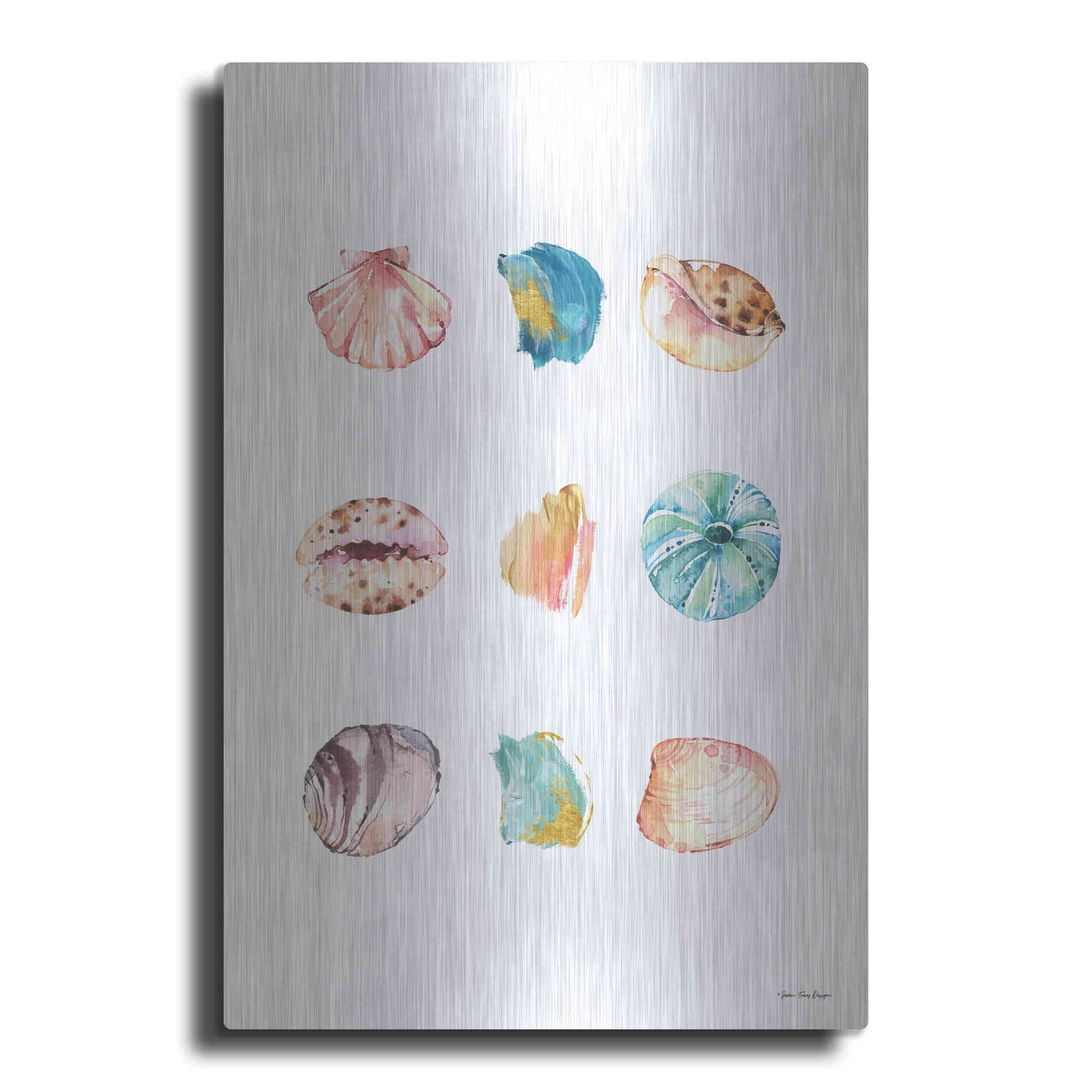 Luxe Metal Art 'Sea and Brush Strokes II' by Seven Trees Design, Metal Wall Art