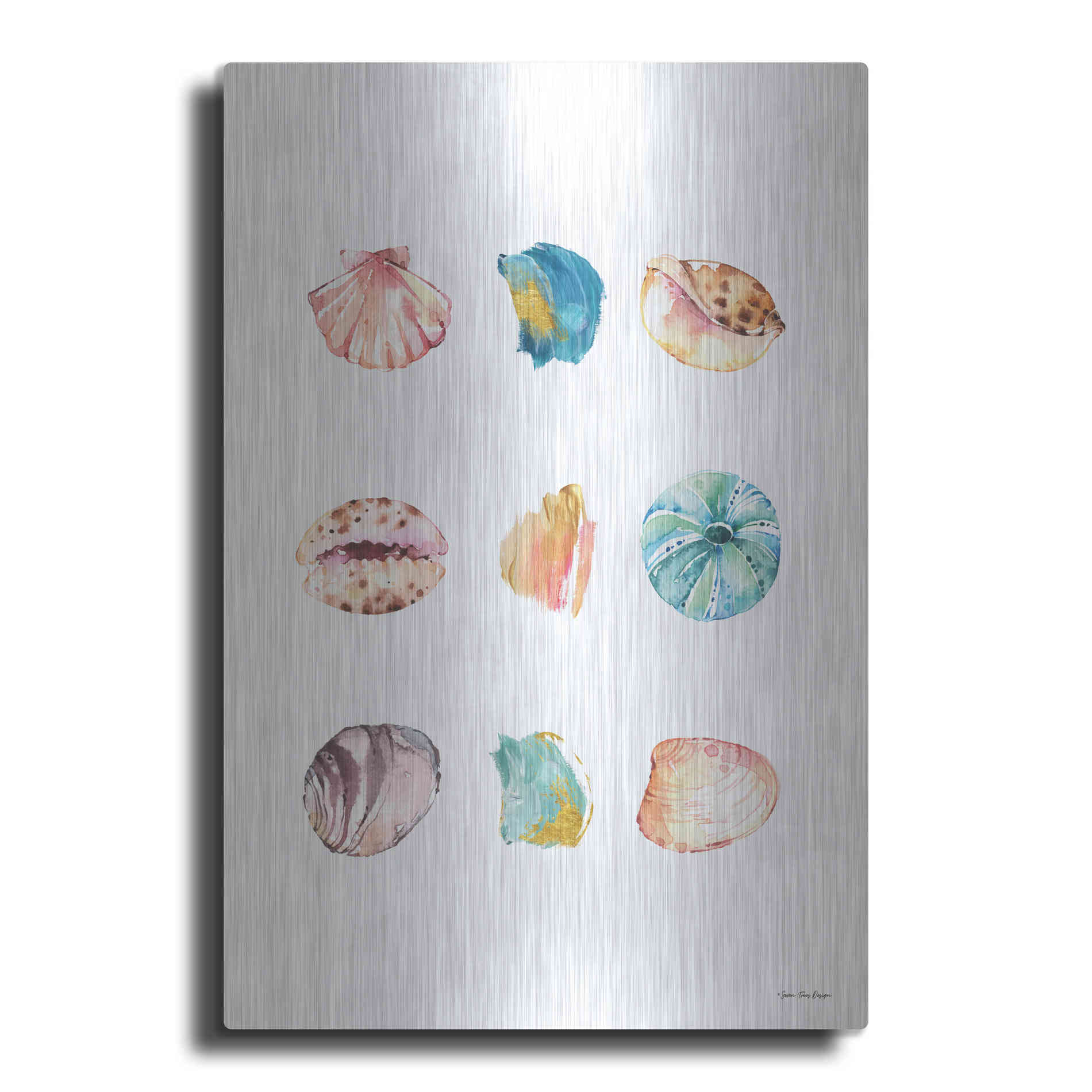 Luxe Metal Art 'Sea and Brush Strokes II' by Seven Trees Design, Metal Wall Art