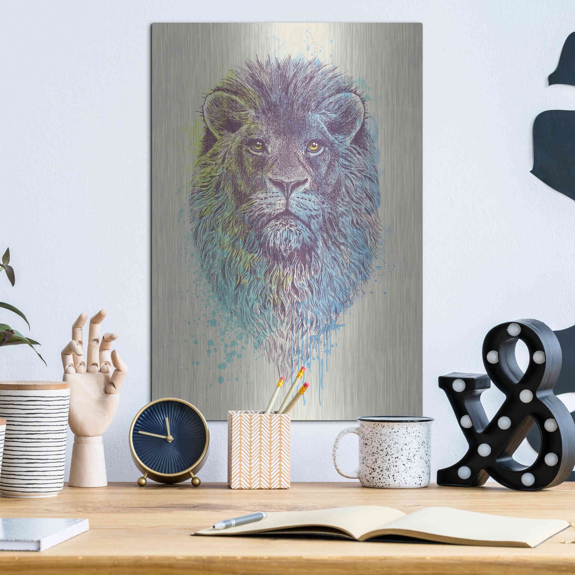 Luxe Metal Art 'Lion King' by Rachel Caldwell, Metal Wall Art,12x16