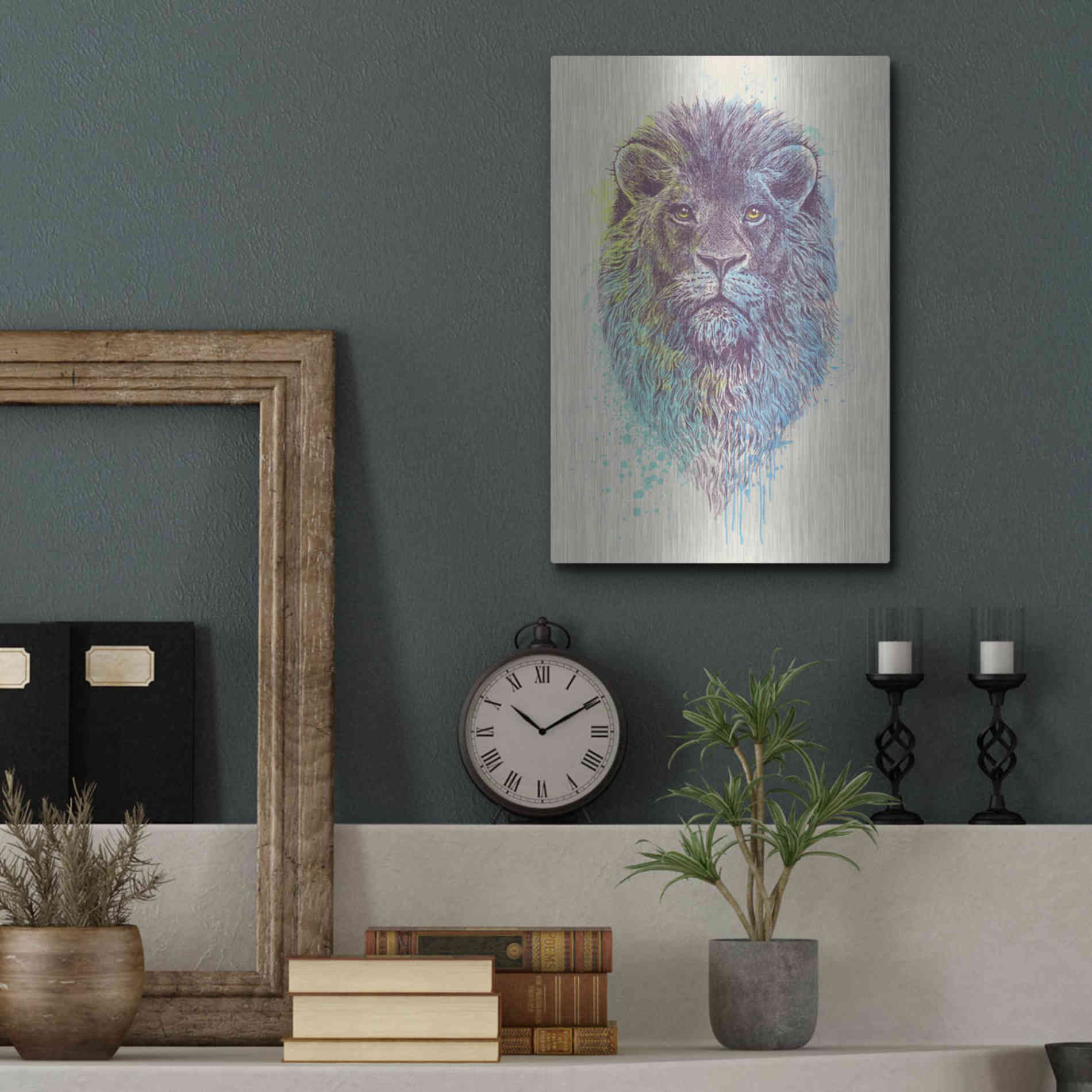 Luxe Metal Art 'Lion King' by Rachel Caldwell, Metal Wall Art,12x16
