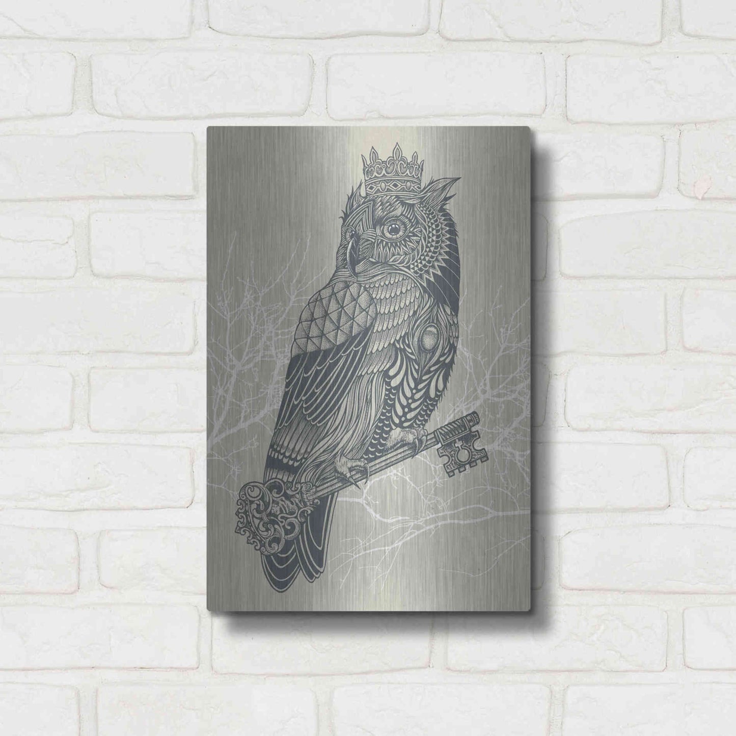 Luxe Metal Art 'Owl King' by Rachel Caldwell, Metal Wall Art,12x16