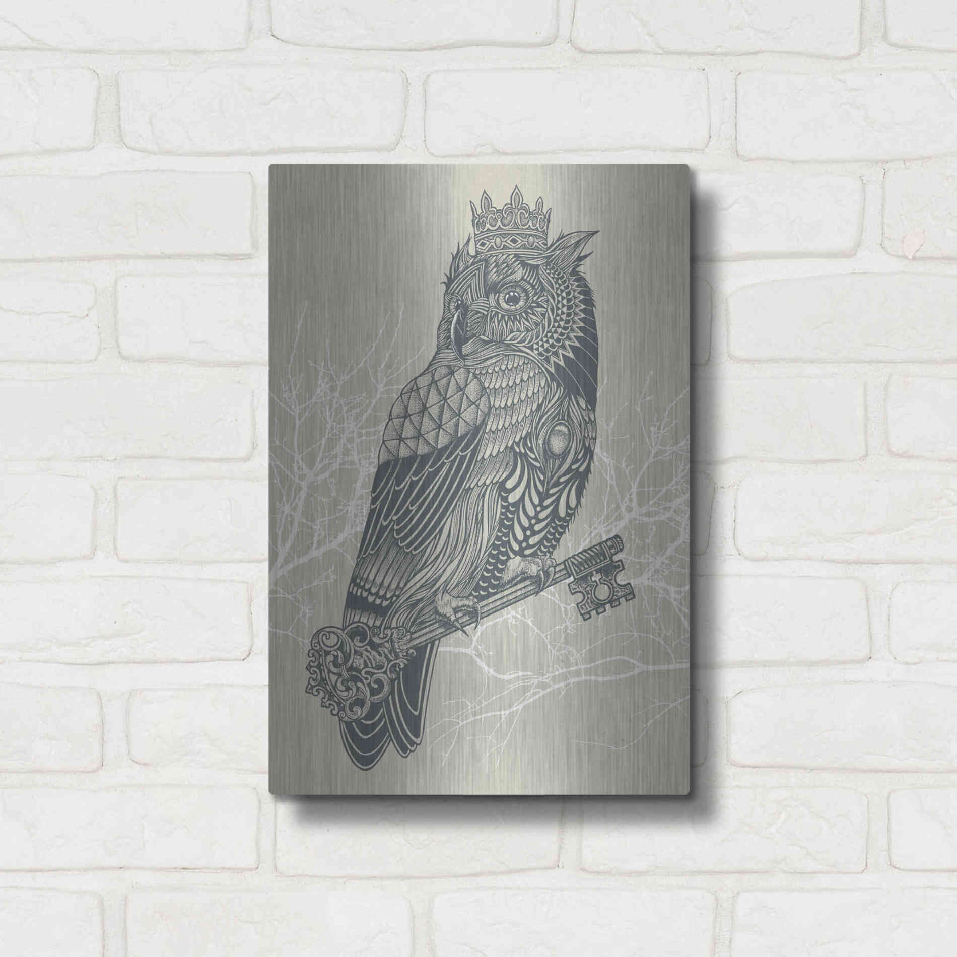 Luxe Metal Art 'Owl King' by Rachel Caldwell, Metal Wall Art,12x16