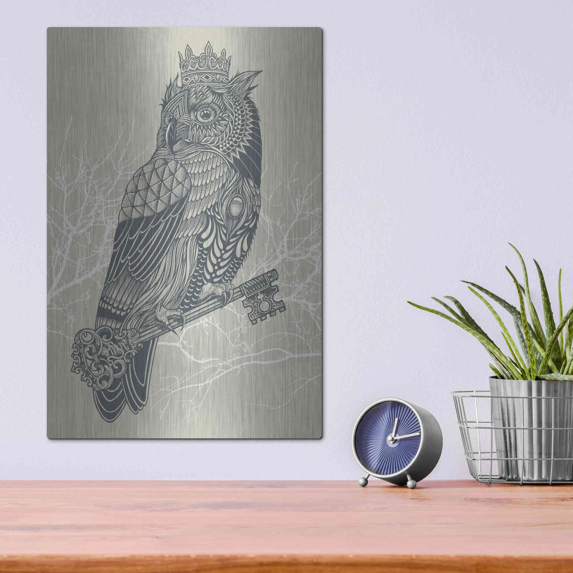 Luxe Metal Art 'Owl King' by Rachel Caldwell, Metal Wall Art,12x16