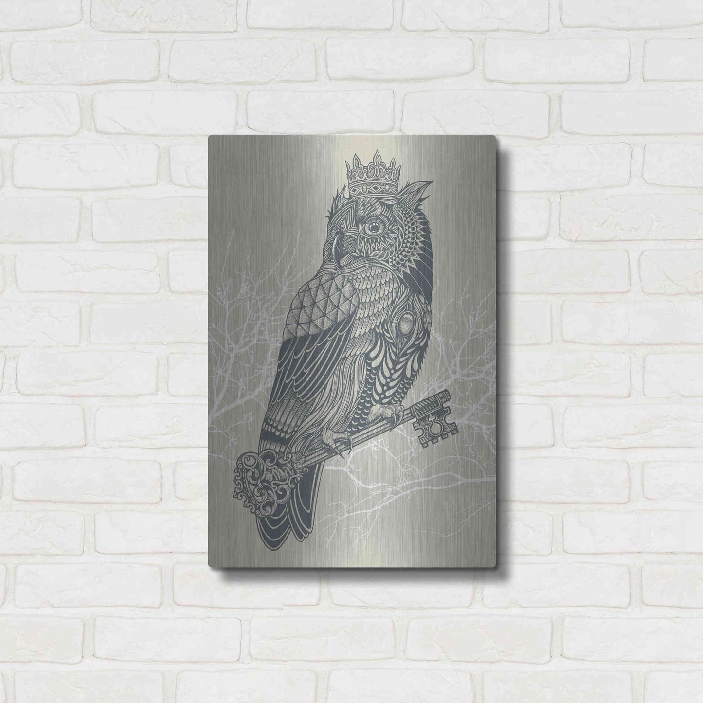 Luxe Metal Art 'Owl King' by Rachel Caldwell, Metal Wall Art,16x24