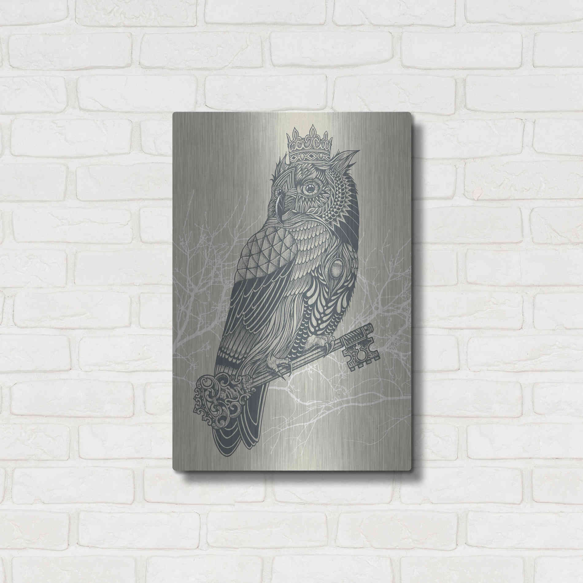 Luxe Metal Art 'Owl King' by Rachel Caldwell, Metal Wall Art,16x24