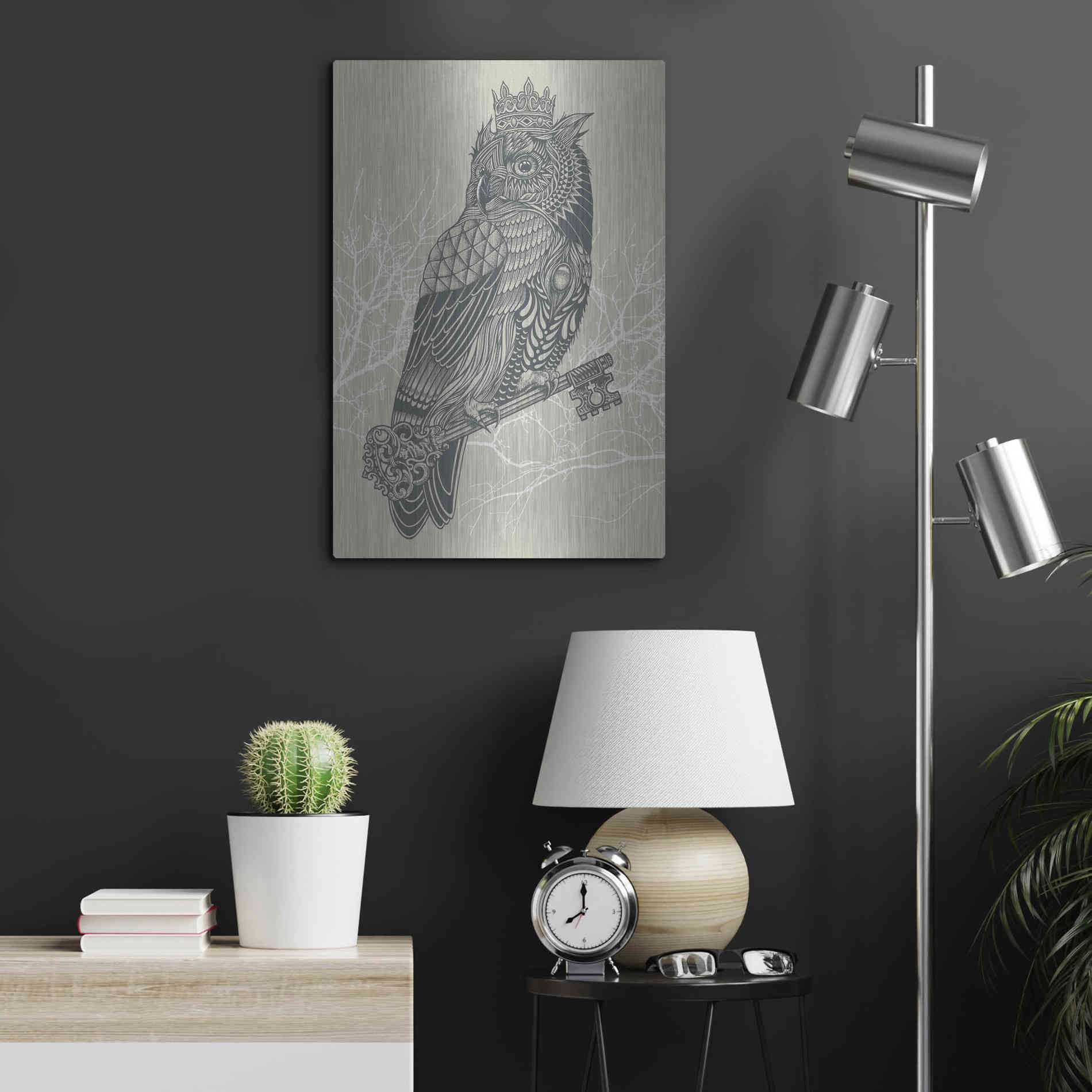 Luxe Metal Art 'Owl King' by Rachel Caldwell, Metal Wall Art,16x24