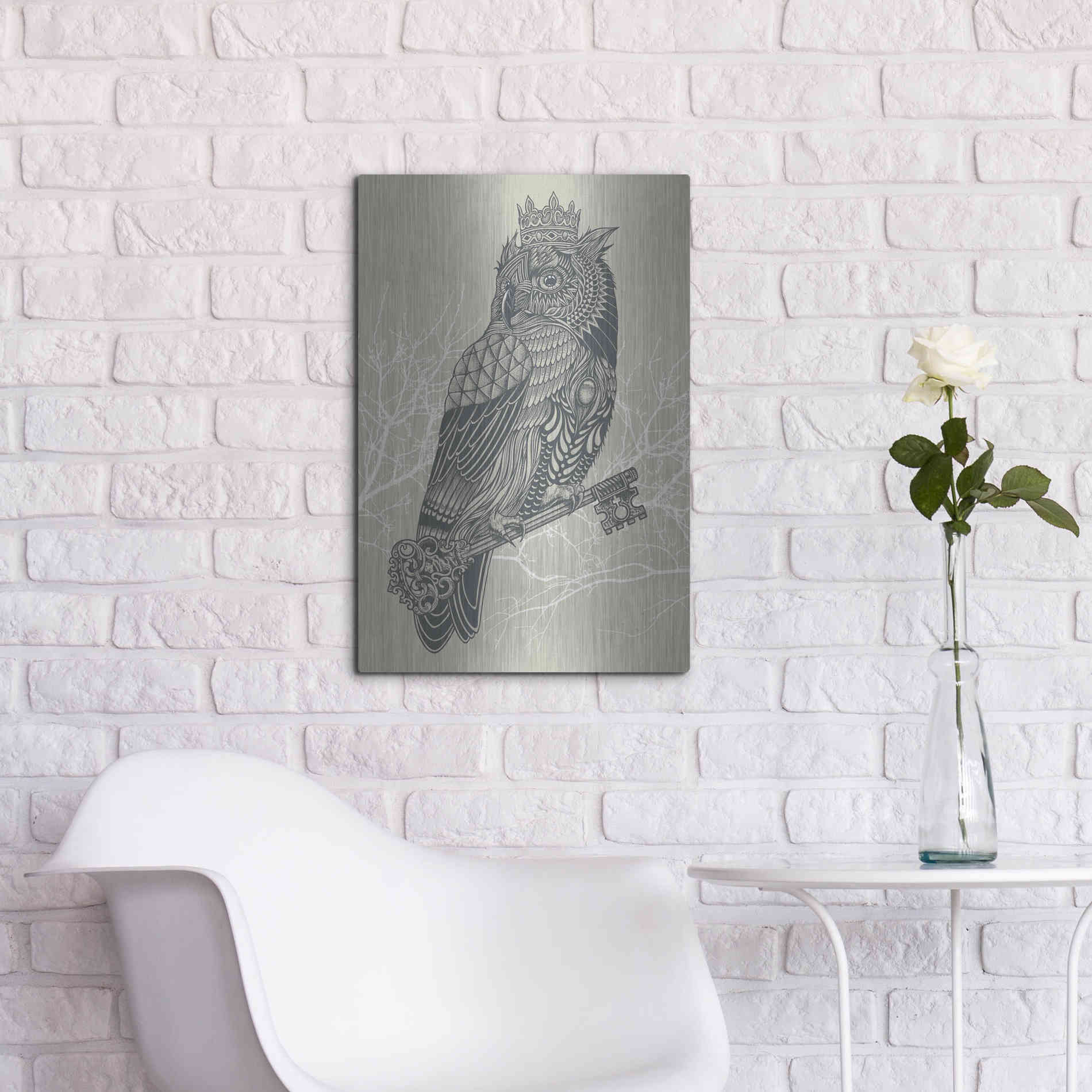 Luxe Metal Art 'Owl King' by Rachel Caldwell, Metal Wall Art,16x24