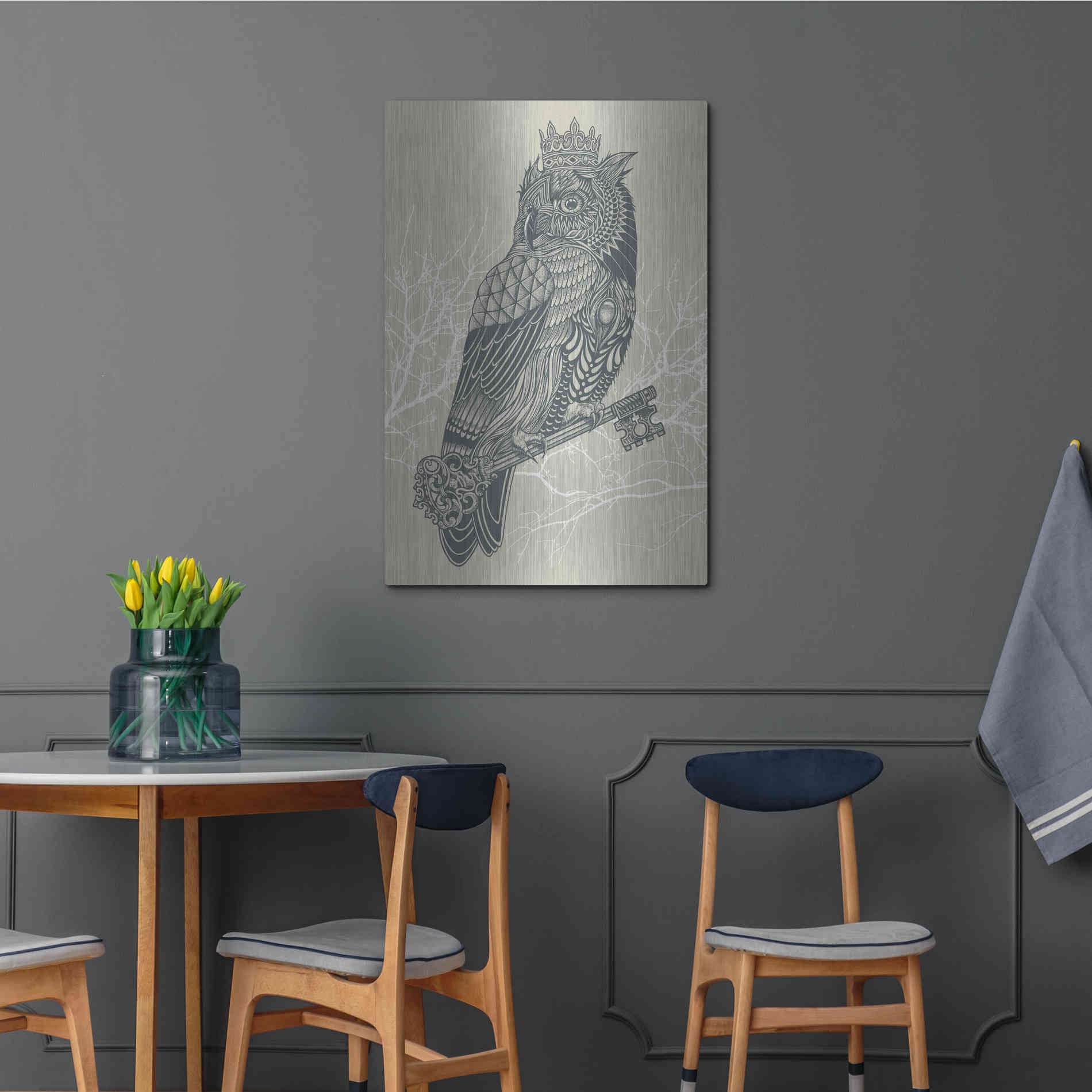 Luxe Metal Art 'Owl King' by Rachel Caldwell, Metal Wall Art,24x36